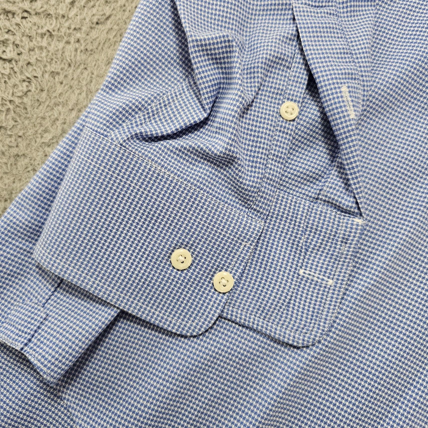 David Donahue David Donahue Shirt Mens 17.5 Blue Houndstooth Cotton Button Front Size 48R - 6 Thumbnail