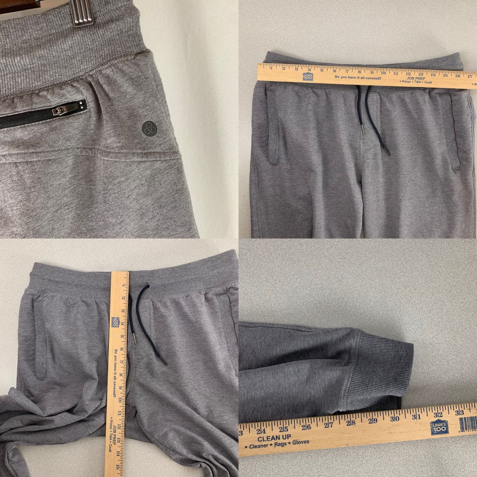 Vintage Zella Jogger Pants Mens Medium Gray Cotton Blend Fleece Athletic Tapered Cuffed Pockets Zip Back Pocket Casual Activewear Sweatpants Grey Size US 31 - 8 Thumbnail