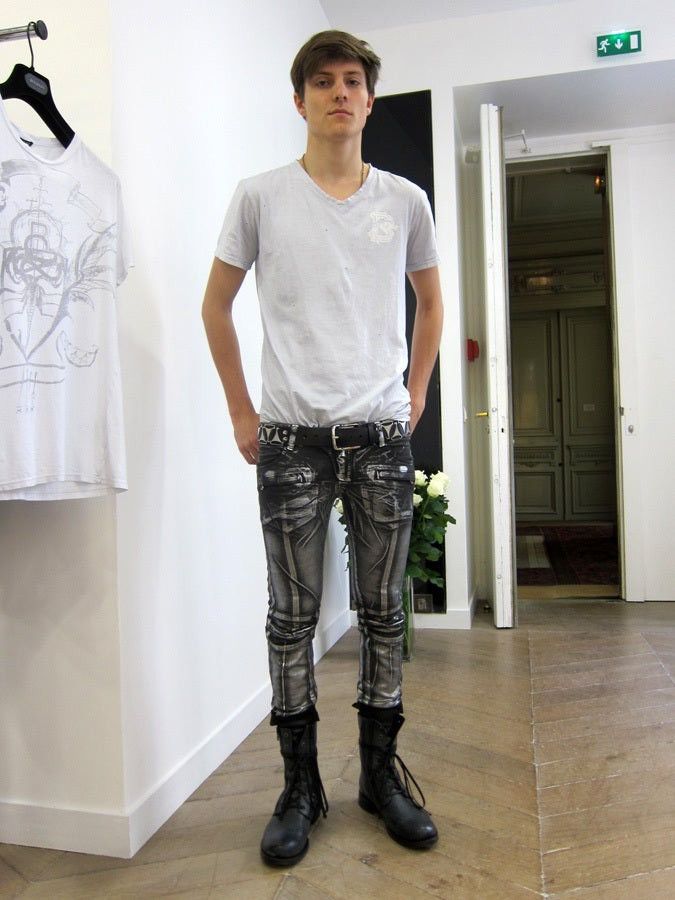 Sold)Balmain decarnin ss11 silver waxed coating jeans