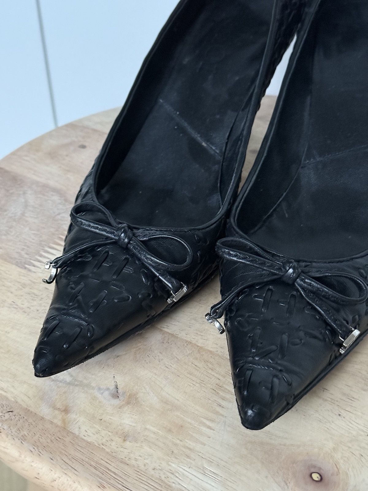 Dior Dior Black Leather Braided Cannage Pointy Toe Bow Pumps Size US 9 / IT 39 - 2 Thumbnail