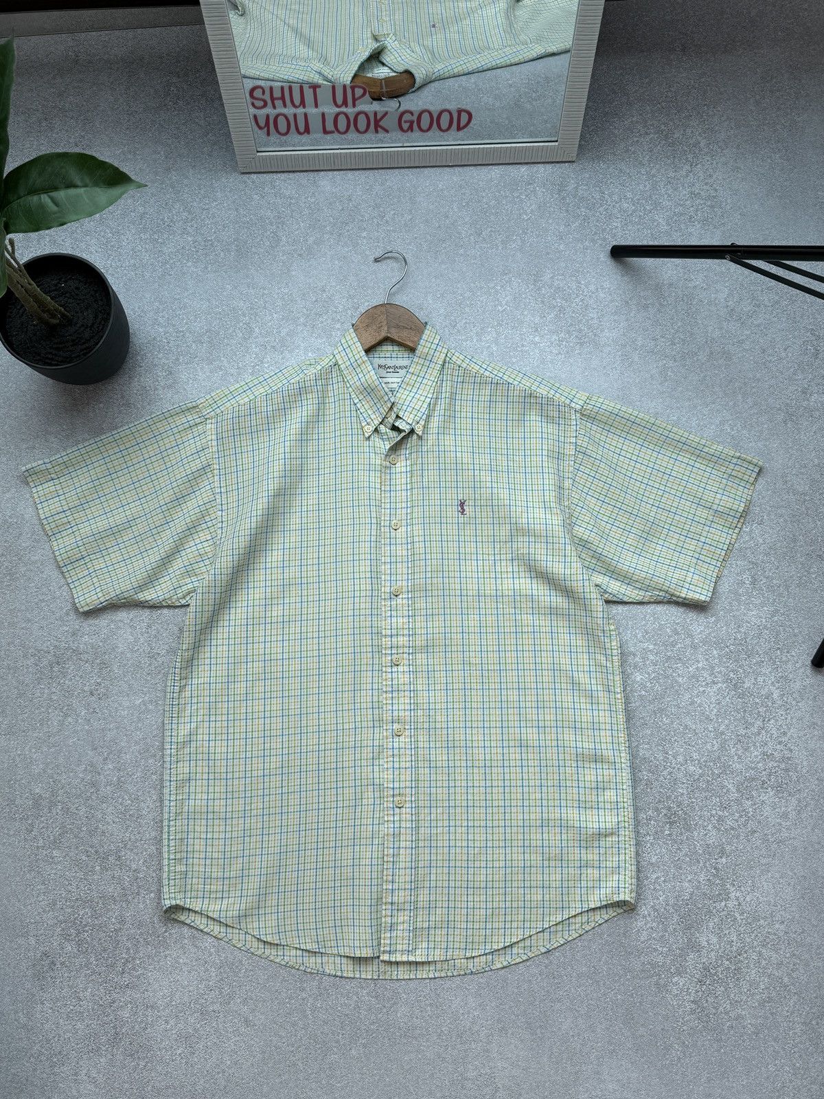 Yves Saint Laurent Yves Saint Laurent Men’s Short Sleeve Shirt Plaid Button Size US L / EU 52-54 / 3 - 2 Thumbnail