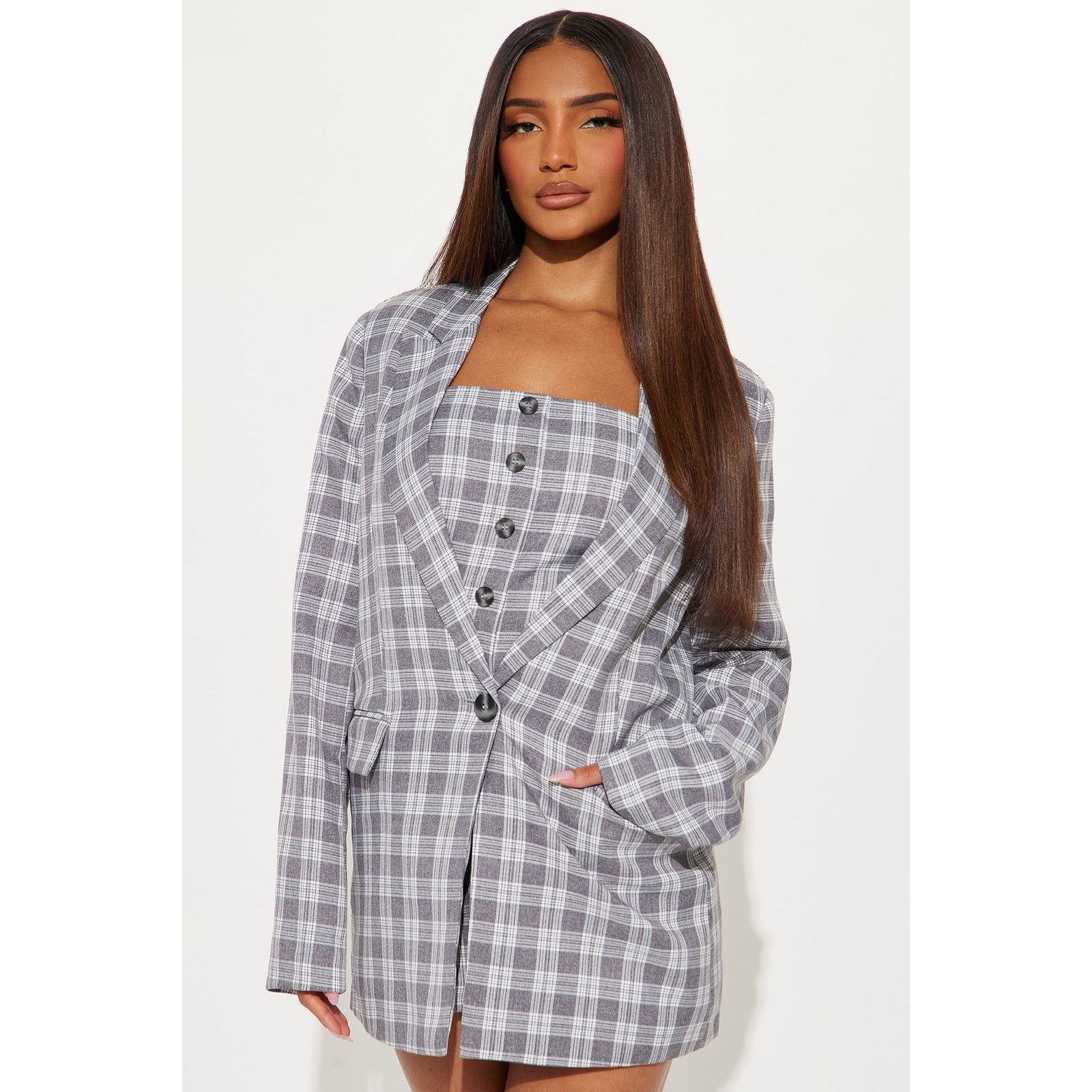 Other Check The Fax Blazer Romper Set - Grey/combo - Size XS Size 25" / US 0 / IT 36 - 4 Thumbnail