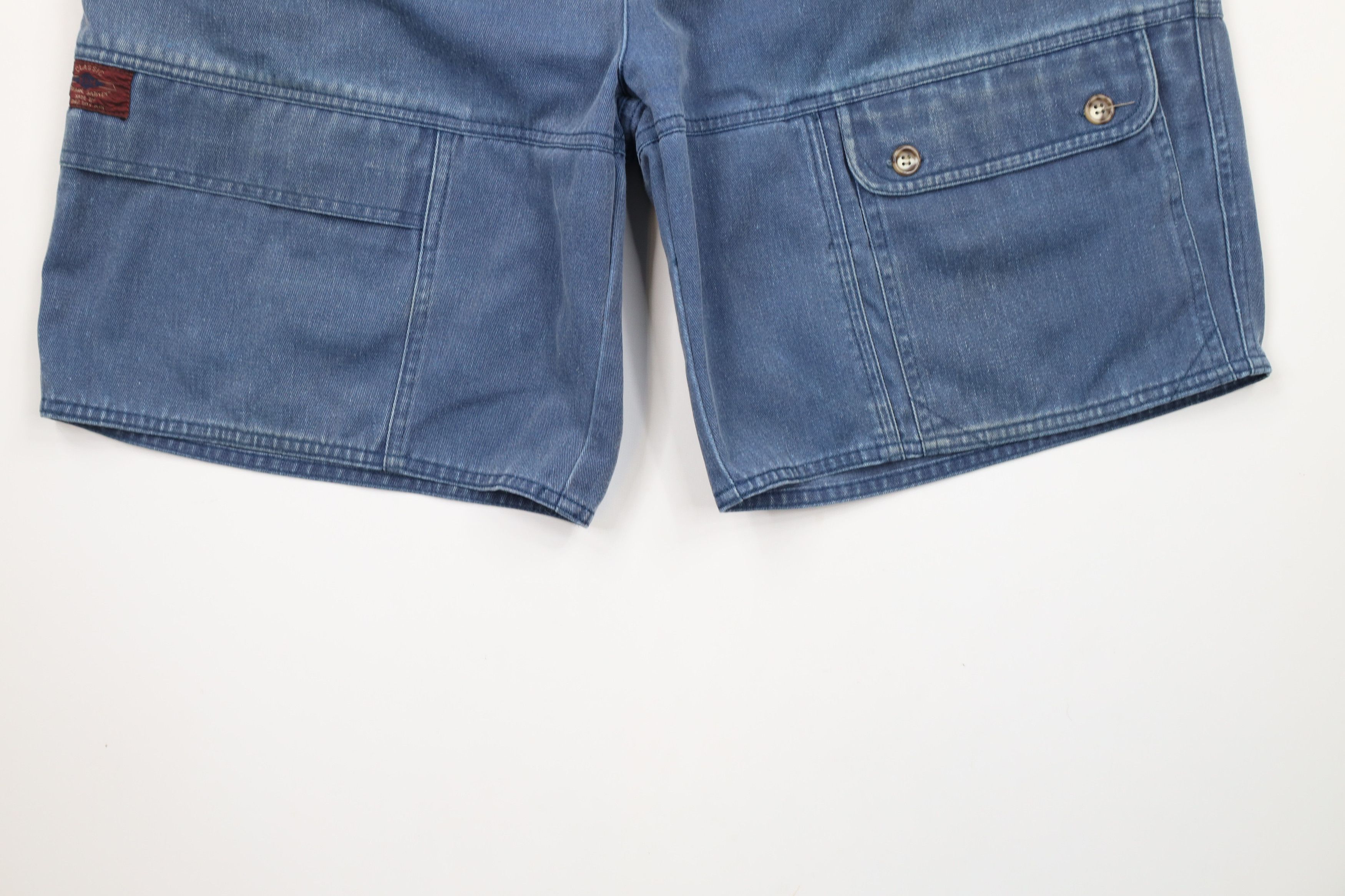Vintage Vintage 90s Streetwear Stonewash Pleated Cargo Shorts Blue Size US 36 / EU 52 - 4 Thumbnail