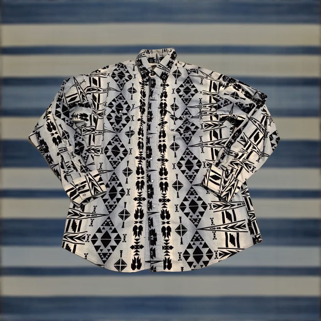 Vintage VINTAGE Panhandle Slim Shirt Western Mens Large Blue Pearl Snap Aztec Cowboy Size US L / EU 52-54 / 3 - 1 Thumbnail