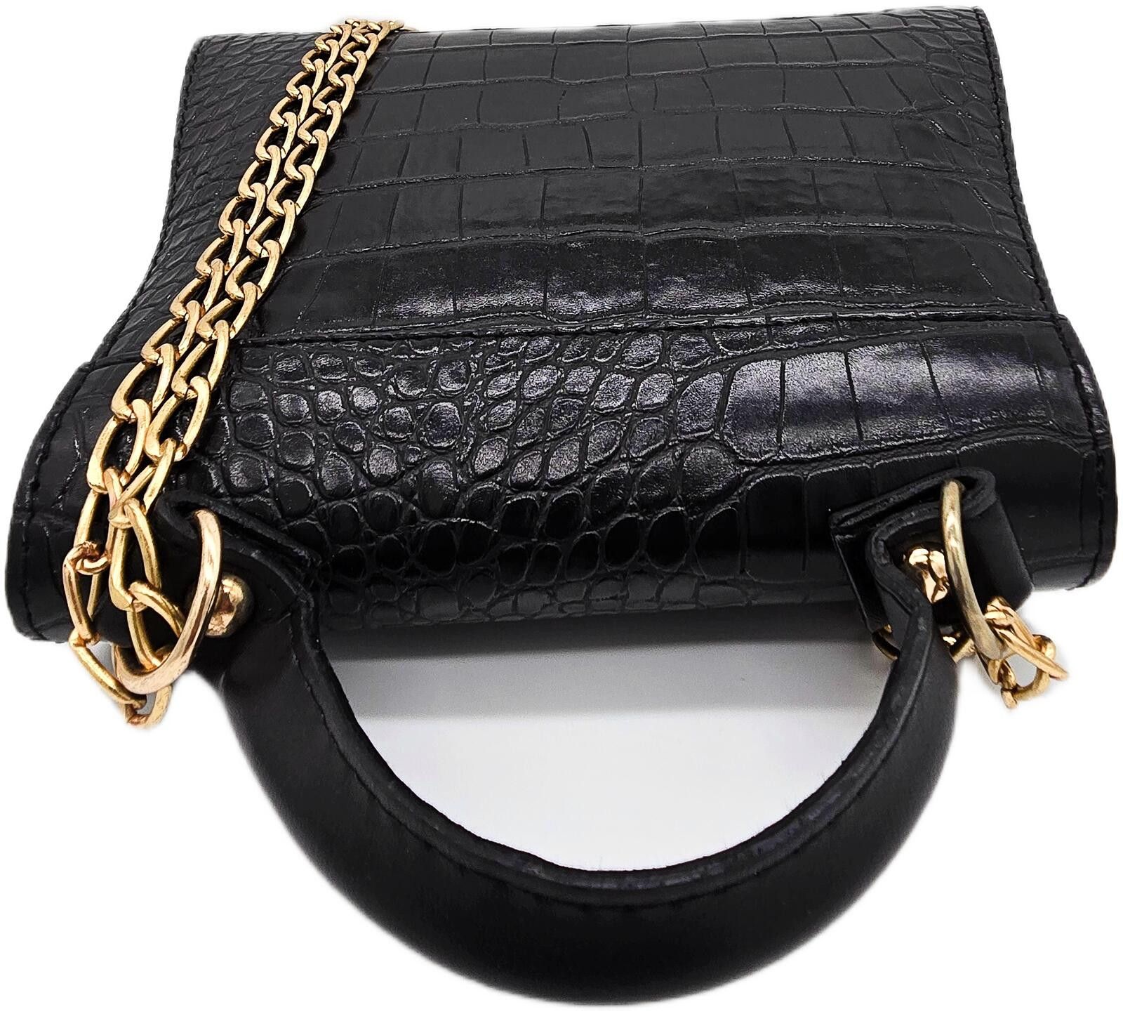 Genetic Manipulation Shinichiro Kuriya Elegant Black Crocodile Pattern Leather Handbag with Strap Size ONE SIZE - 6 Thumbnail