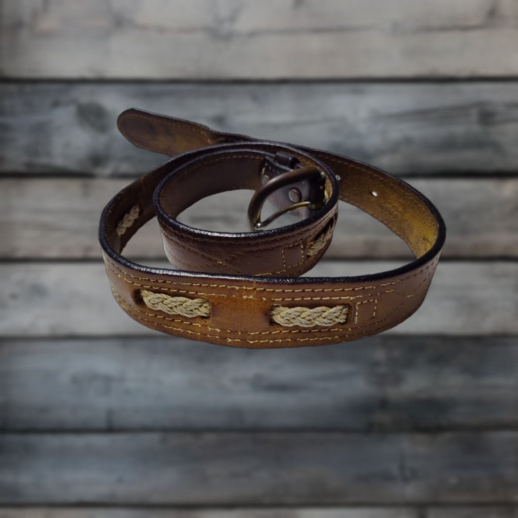 Vintage VINTAGE Leather Belt 1960s Unisex Brown Braided Weave Waist Size 30-33 Hippy Style Size ONE SIZE - 1 Thumbnail