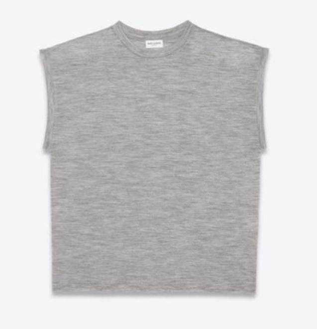 image of Saint Laurent Paris Oc11Z0124 Sleeveless T-Shirt In Wool Jersey In Grey, Men's (Size Medium)
