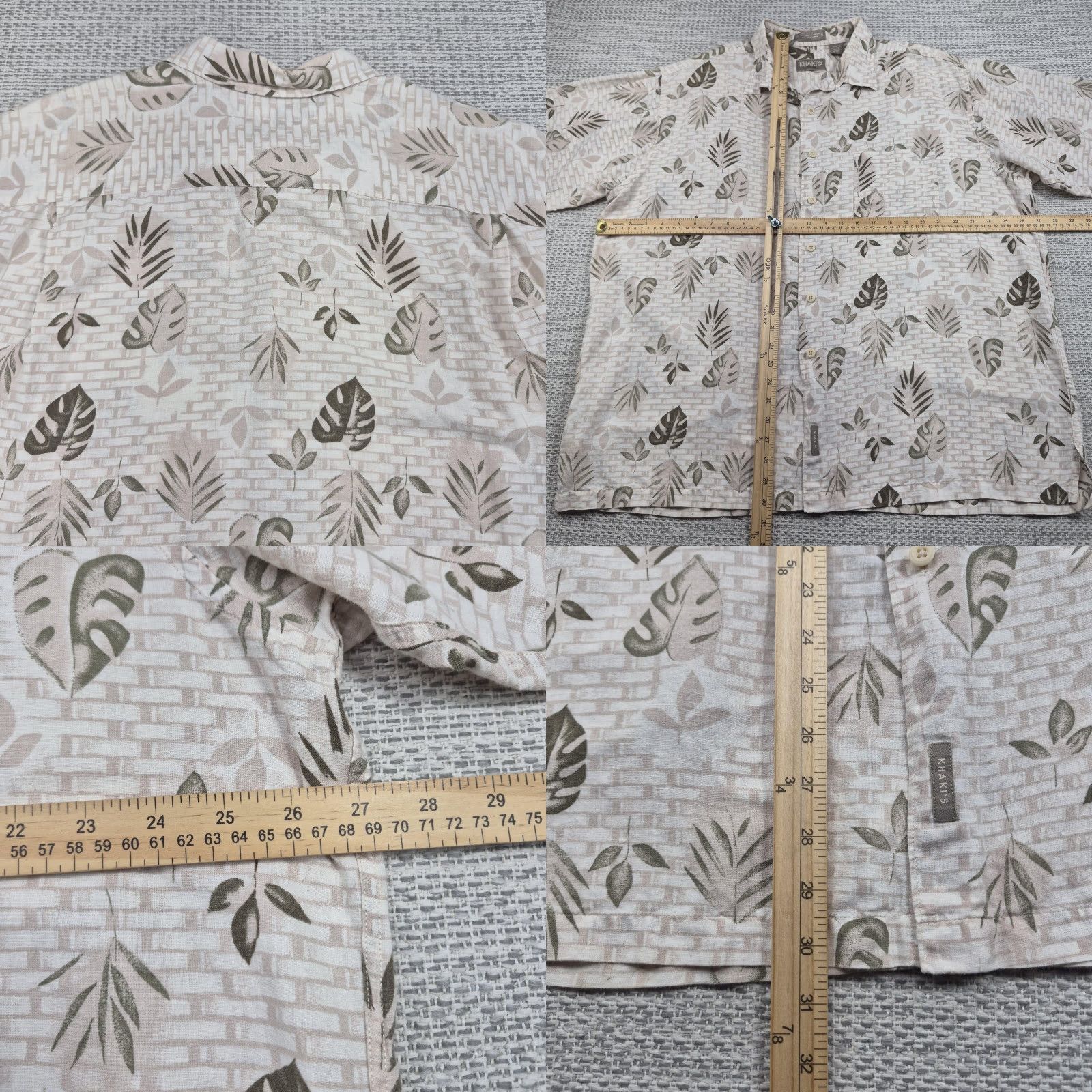 Arrow VINTAGE Arrow Shirt Mens XL Khaki's By Arrow Button-Up Beige Linen Cotton Floral Short Sleeve 90s Tropical Hawaiian Aloha Leaf Print Size US XL / EU 56 / 4 - 8 Thumbnail