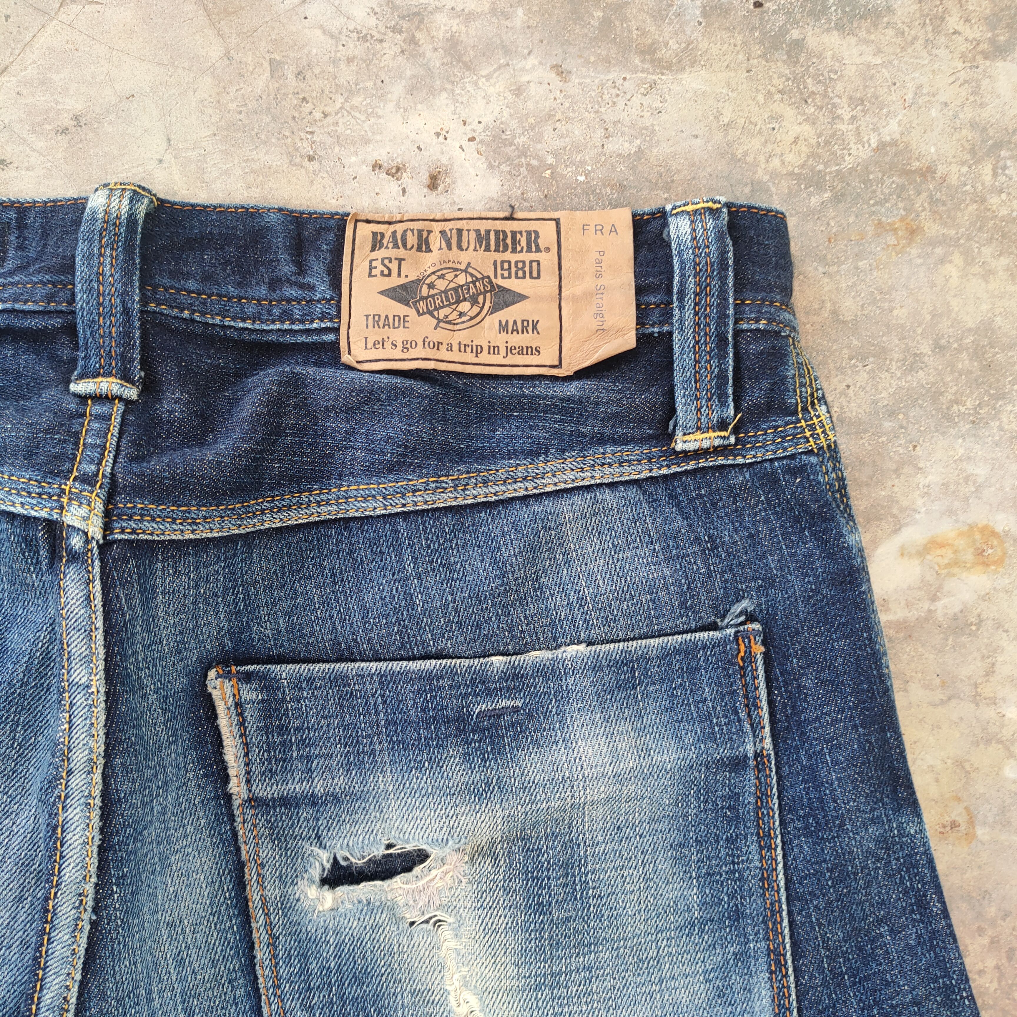 Jean W32 VINTAGE BACK NUMBER RIPPED FADED JEANS DENIM PANTS Size US 32 / EU 48 - 10 Thumbnail