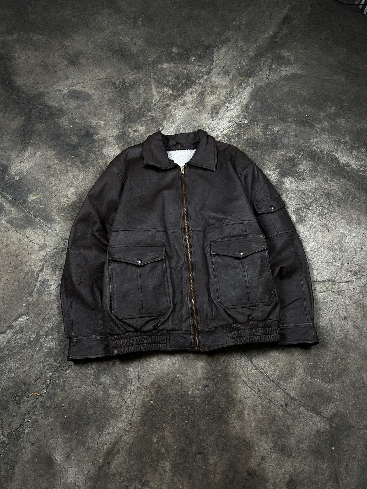 Leather Vintage Skeepskin Shearling Leather Bomber Jacket Size US XL / EU 56 / 4 - 1 Thumbnail