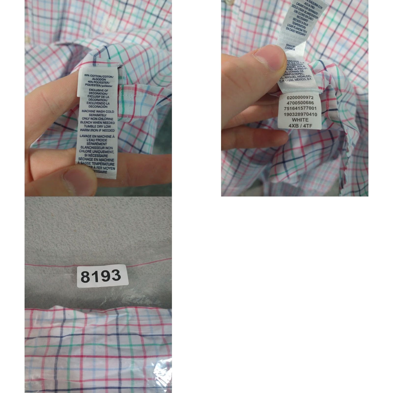 Chaps Chaps Shirt Mens 4XB White Plaid Long Sleeve Button Down Easy Care Pocket Casual Size US XXL / EU 58 / 5 - 8 Thumbnail