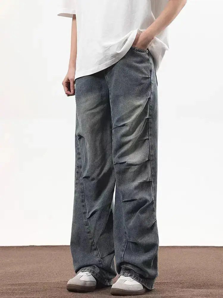 Japanese Brand Irregularly pleated baggy wide-leg jeans Size US 32 / EU 48 - 2 Thumbnail