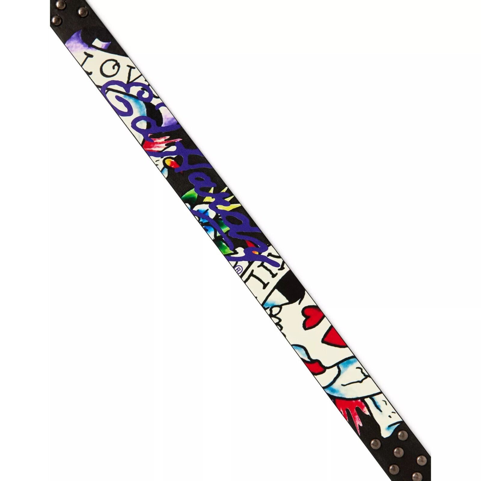 Ed Hardy Ed Hardy Men Skull in Love Print Black Belt With Rivet Studs Size 40 - 5 Thumbnail