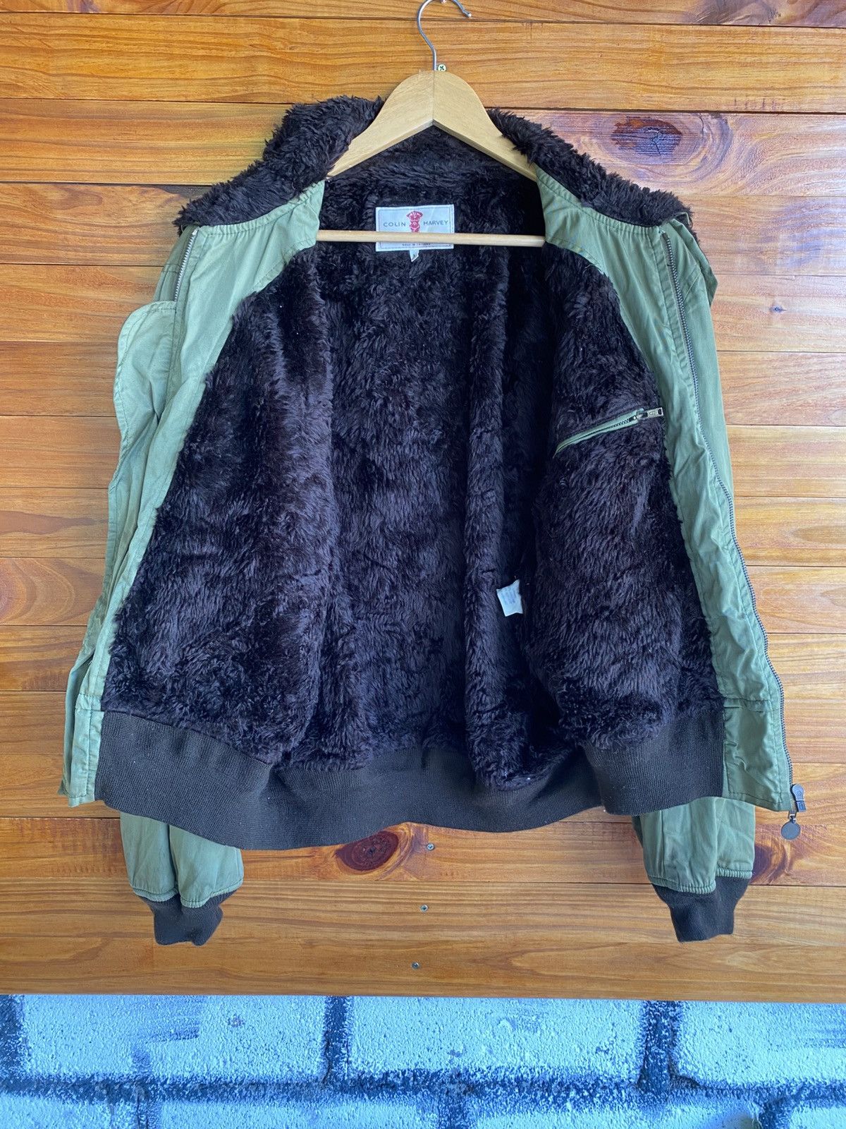 Vintage Colin Harvey Olive Green Bomber Jacket Faux Fur Collar Size US L / EU 52-54 / 3 - 10 Thumbnail
