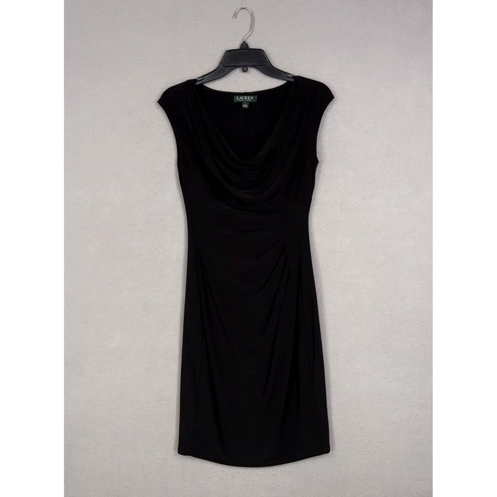 Ralph Lauren Lauren Ralph Lauren Dress Womens 4 Black Cowl Neck Ruched Sheath Knee Length LBD Shirt+Dress Size S / US 4 / IT 40 - 2 Thumbnail