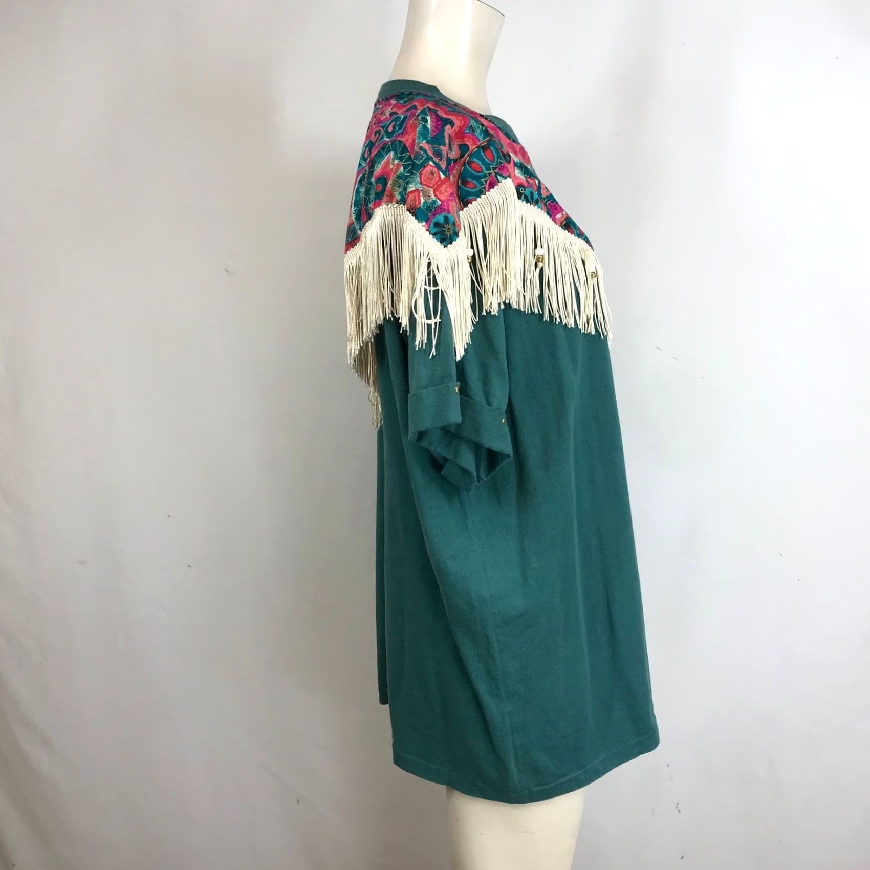 Altea Hazelwoods Women Teal Aztec Southwest Fringe Boho Shirt XL Size XL / US 12-14 / IT 48-50 - 4 Thumbnail