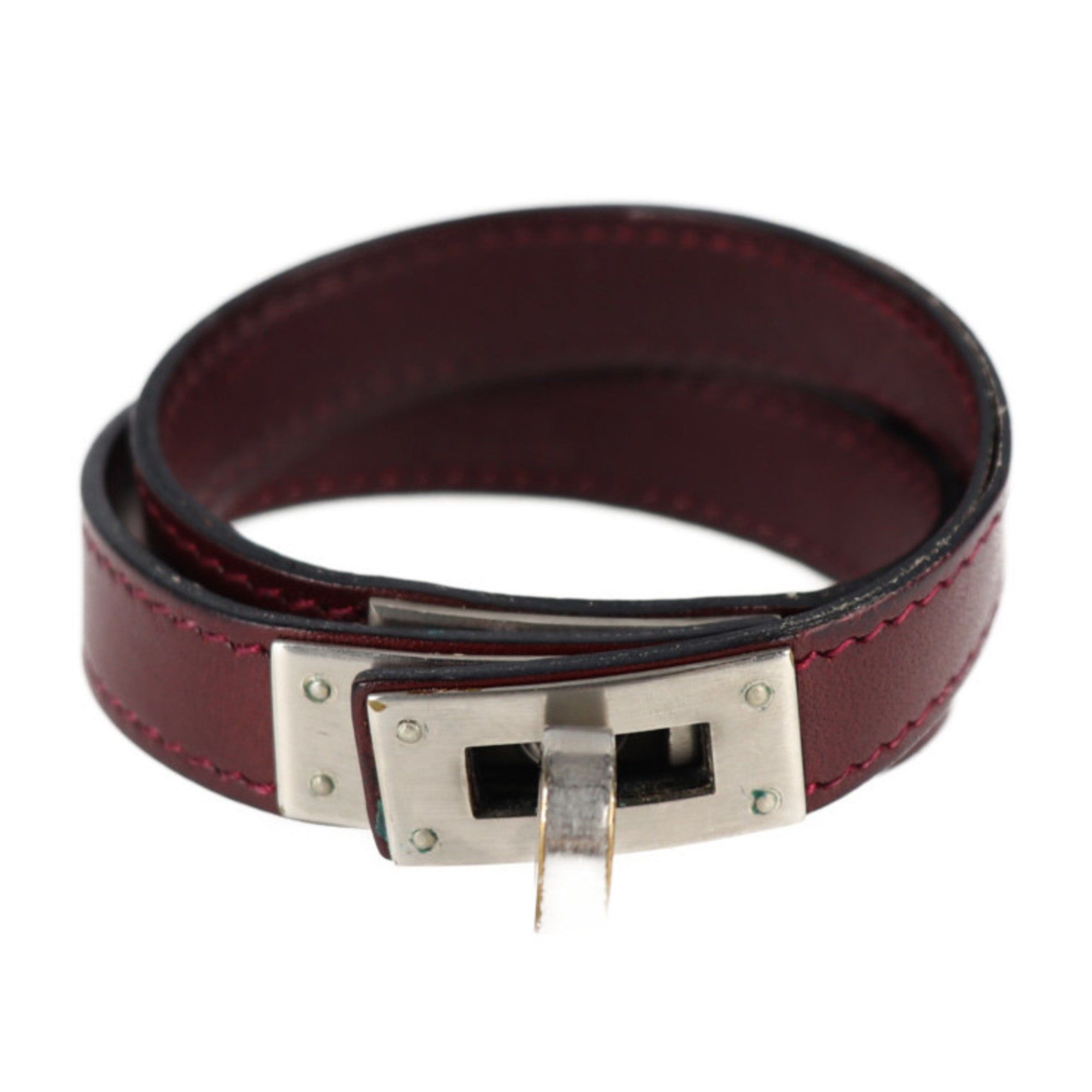 image of Hermes Kelly Bracelet Leather Bordeaux Double G Engraved in Black, Women's
