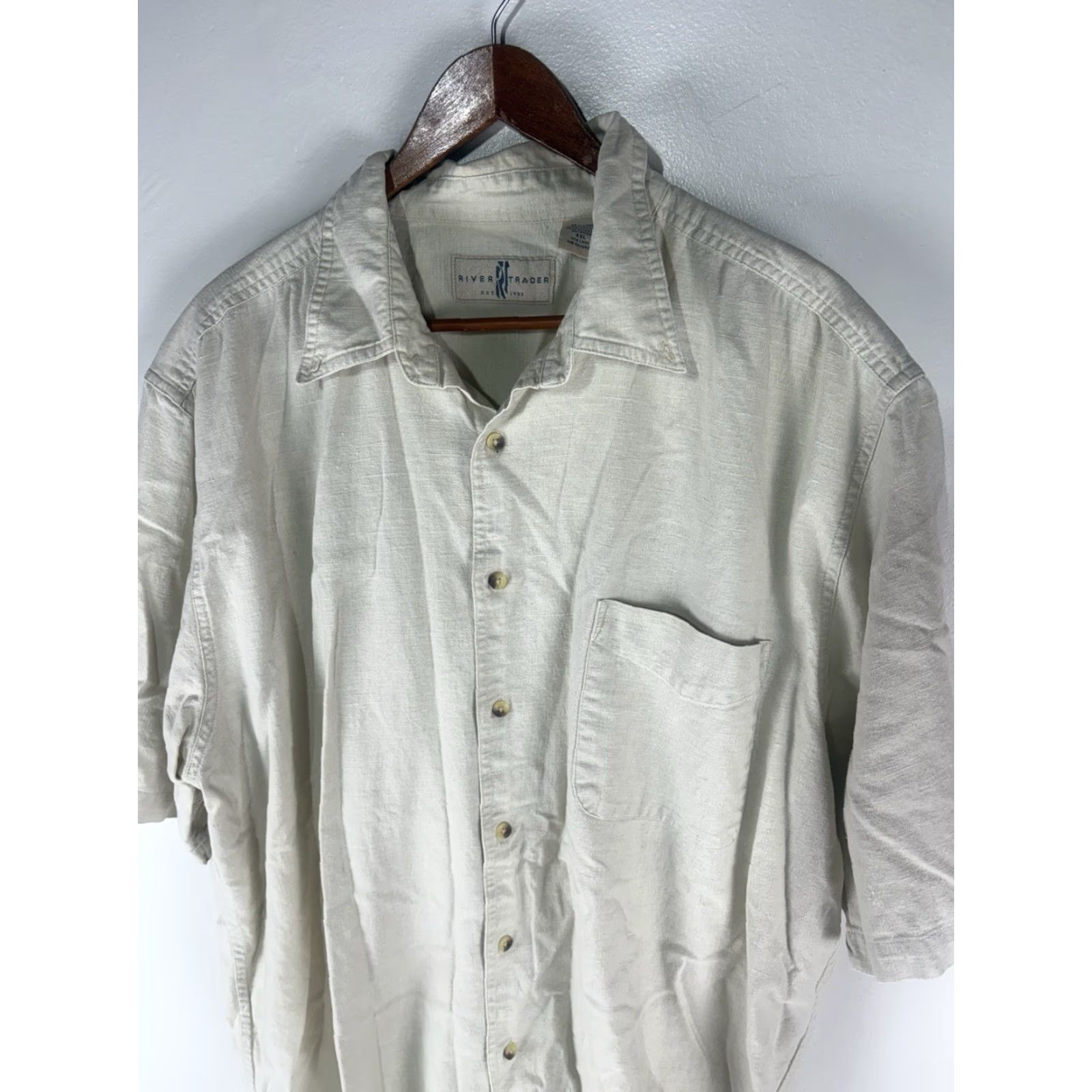 Vintage River Trader Men's Short Sleeve Linen Cotton Button-Up Shirt XXL Beige Casual Summer Size US XXL / EU 58 / 5 - 2 Thumbnail
