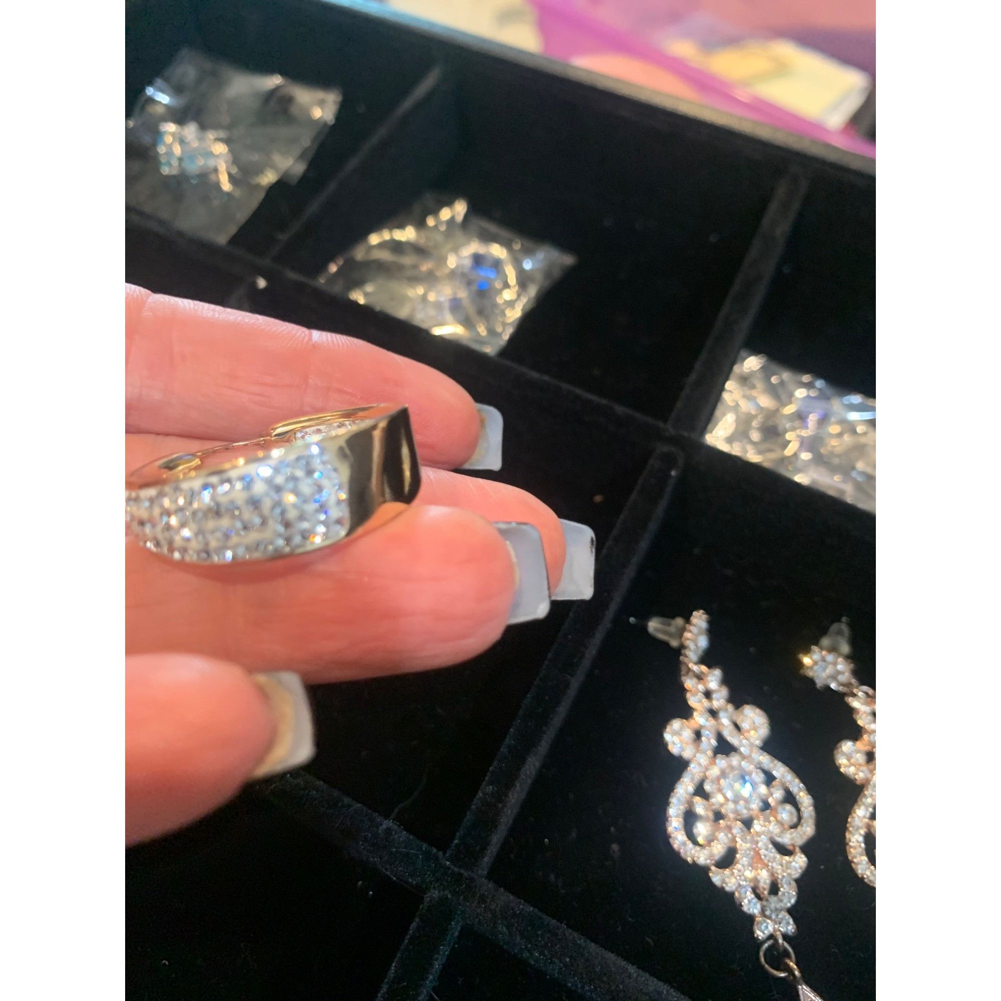 Other Gold-Tone Hoop Earrings With Clear Rhinestones & Clip Closur Size ONE SIZE - 2 Thumbnail