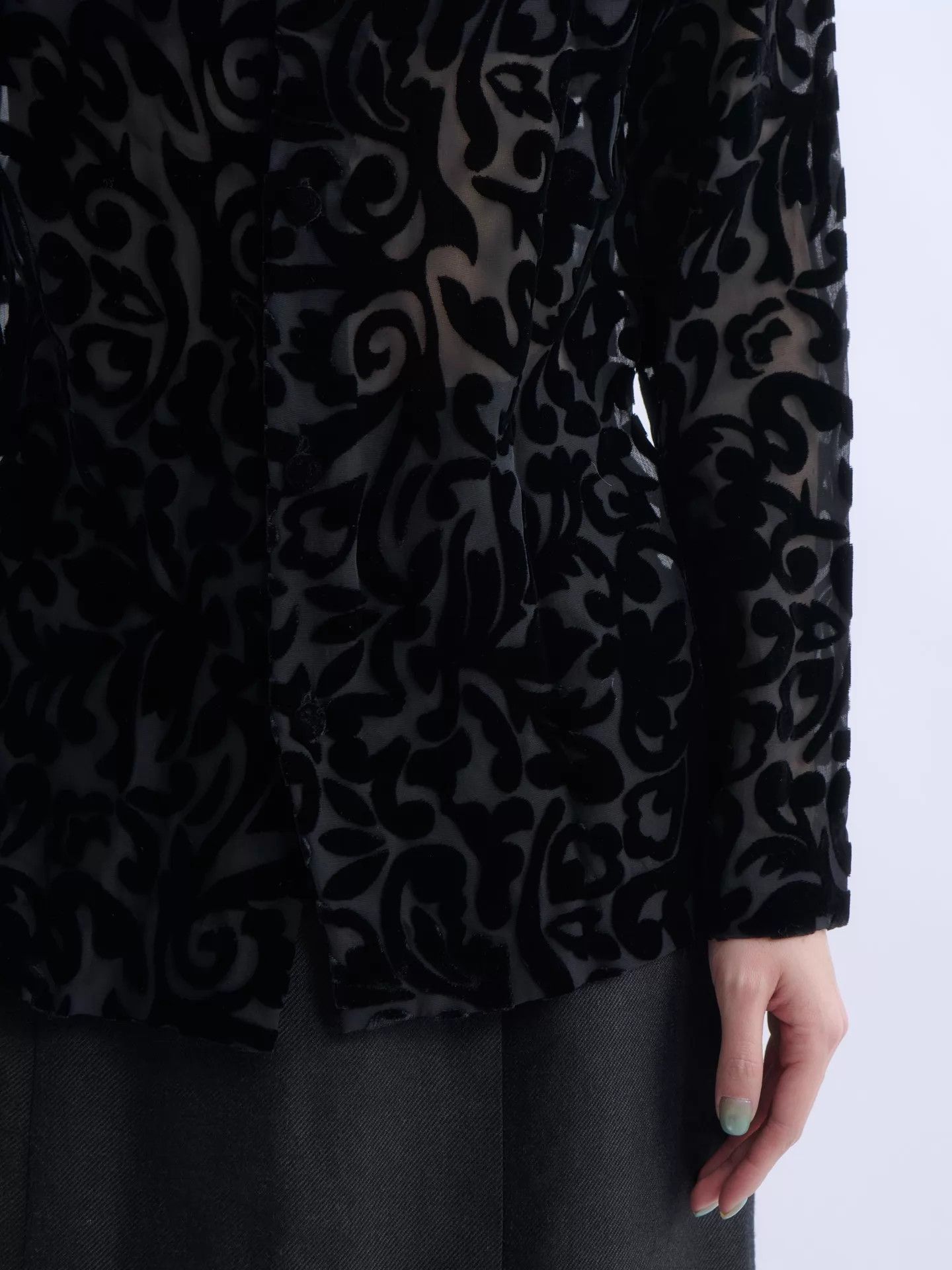 Romeo Gigli ROMEO GIGLI 90s Black Sheer Velvet Turtleneck Top Size S / US 4 / IT 40 - 7 Thumbnail
