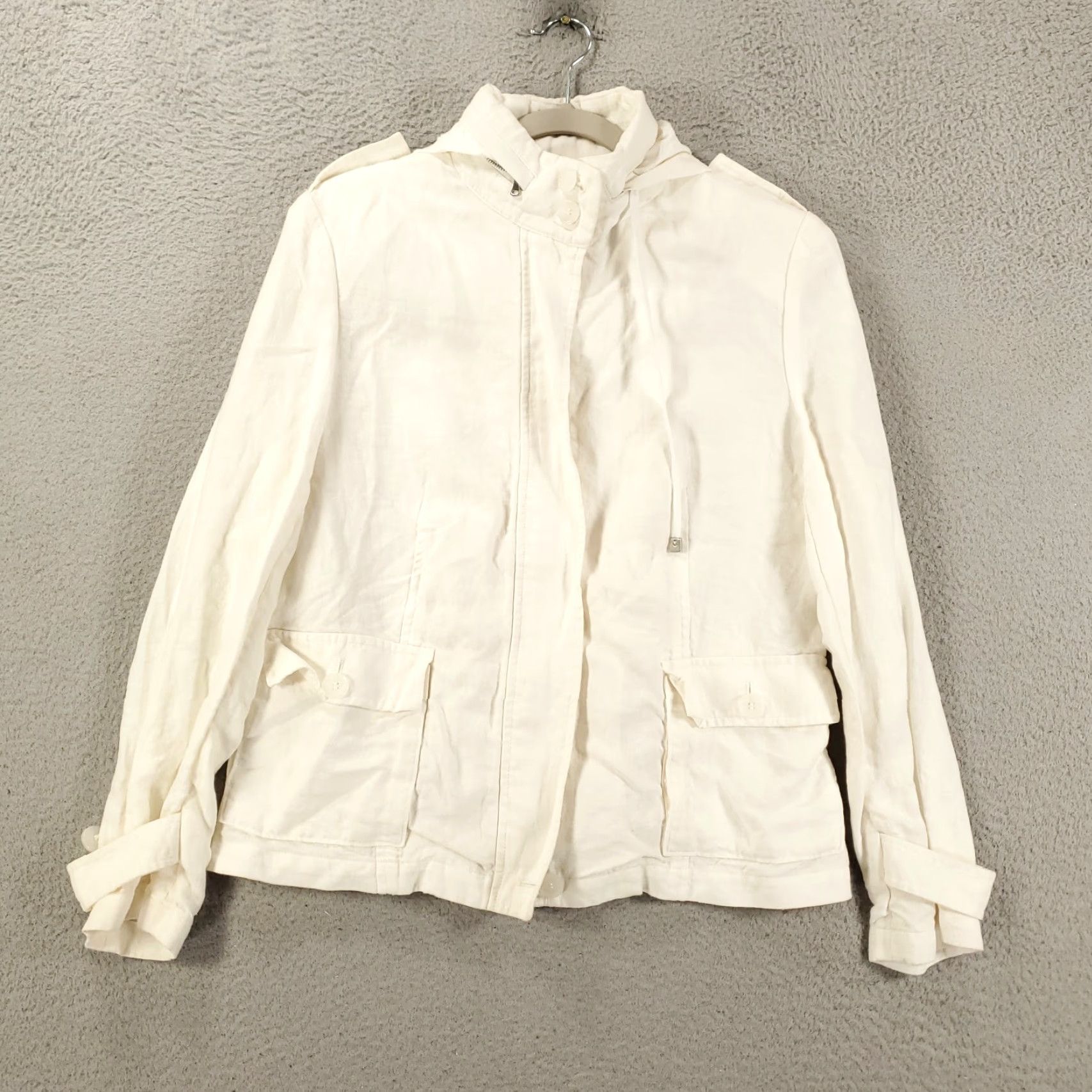 Talbots VINTAGE Talbots Linen Jacket Womens Petite 14 White Casual Travel Workwear Short Sleeve Full Zip Hood Packable Size XL / US 12-14 / IT 48-50 - 5 Thumbnail