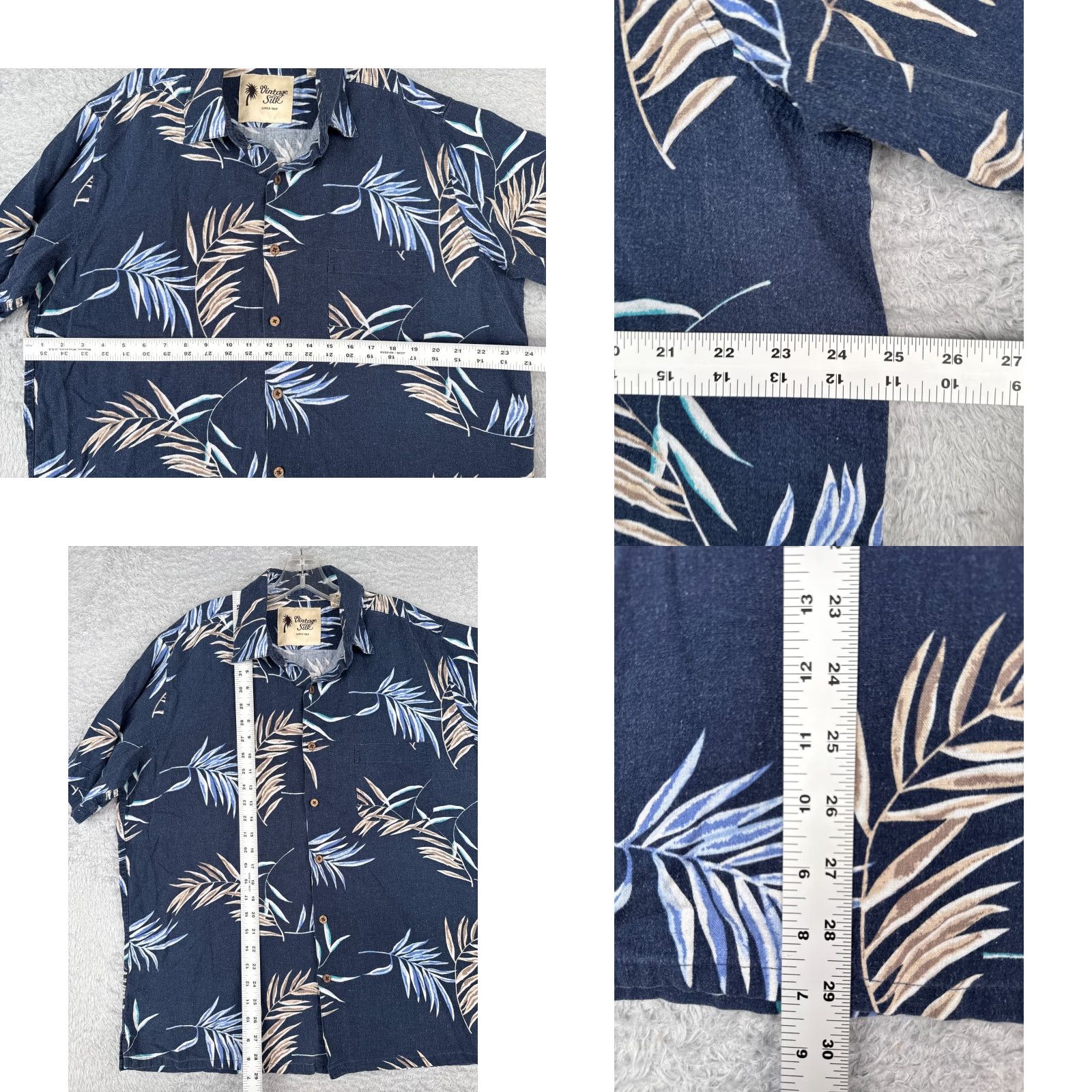 Vintage VINTAGE Vintage Silk Shirt Men XL Blue Leaf Linen Blend Button Hawaiian Beach Shirt Size US XL / EU 56 / 4 - 8 Thumbnail