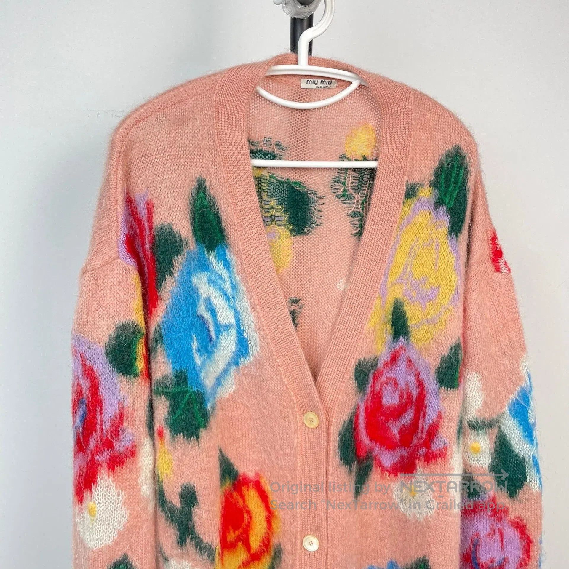 Miu Miu MiuMiu Colorful Rose Print V-Neck Knit Cardigan. Size M / US 6-8 / IT 42-44 - 3 Thumbnail