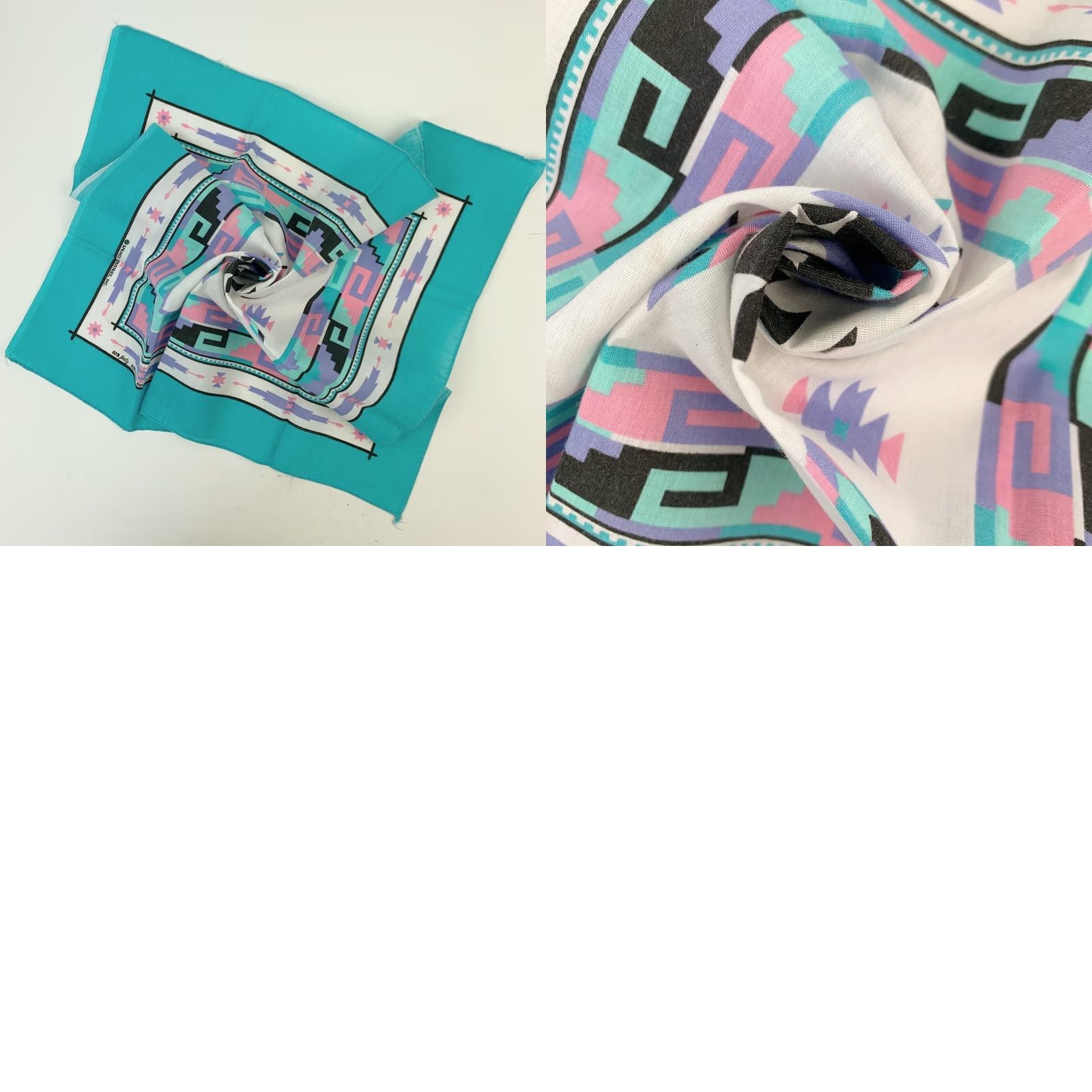 Vintage VINTAGE Springs Bandana Unisex 21.5" x 21.5" Blue Southwestern USA 50% Polyester 50% Cotton Size ONE SIZE - 8 Thumbnail