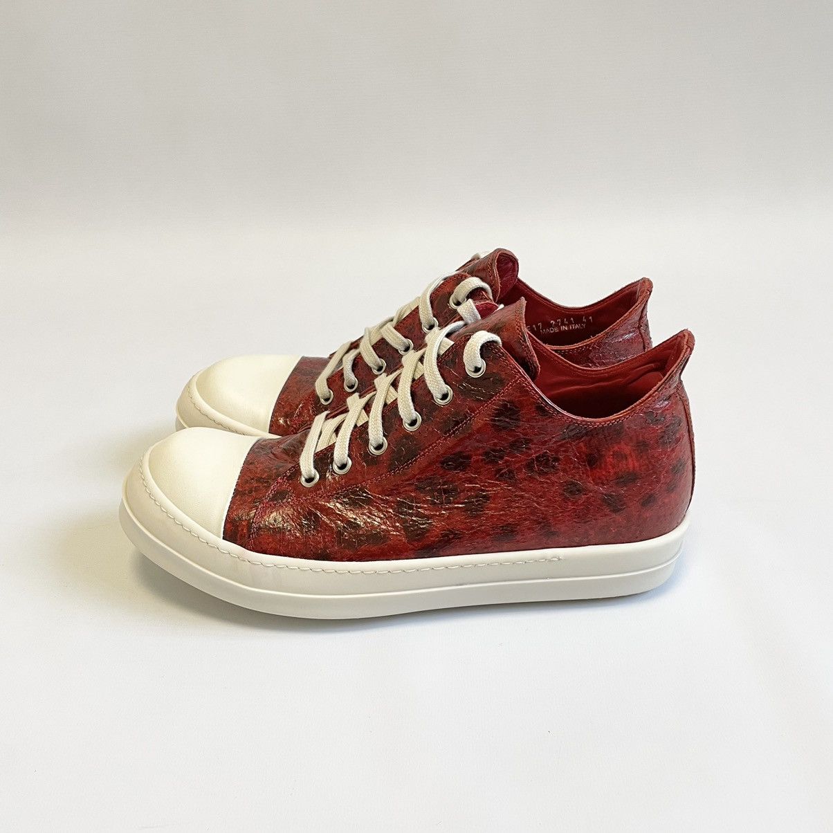 Rick Owens S/S 17 Red Wolf Fish Leather Ramones Sneakers Size US 8 / EU 41 - 1 Thumbnail