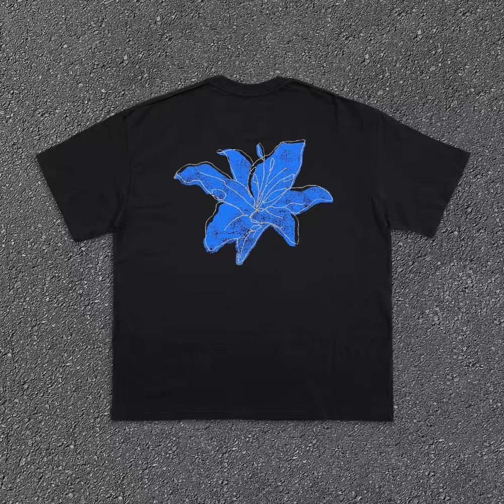Vintage Street Blue Floral Print Short Sleeve T Shirt Black Size US XL / EU 56 / 4 - 1 Thumbnail