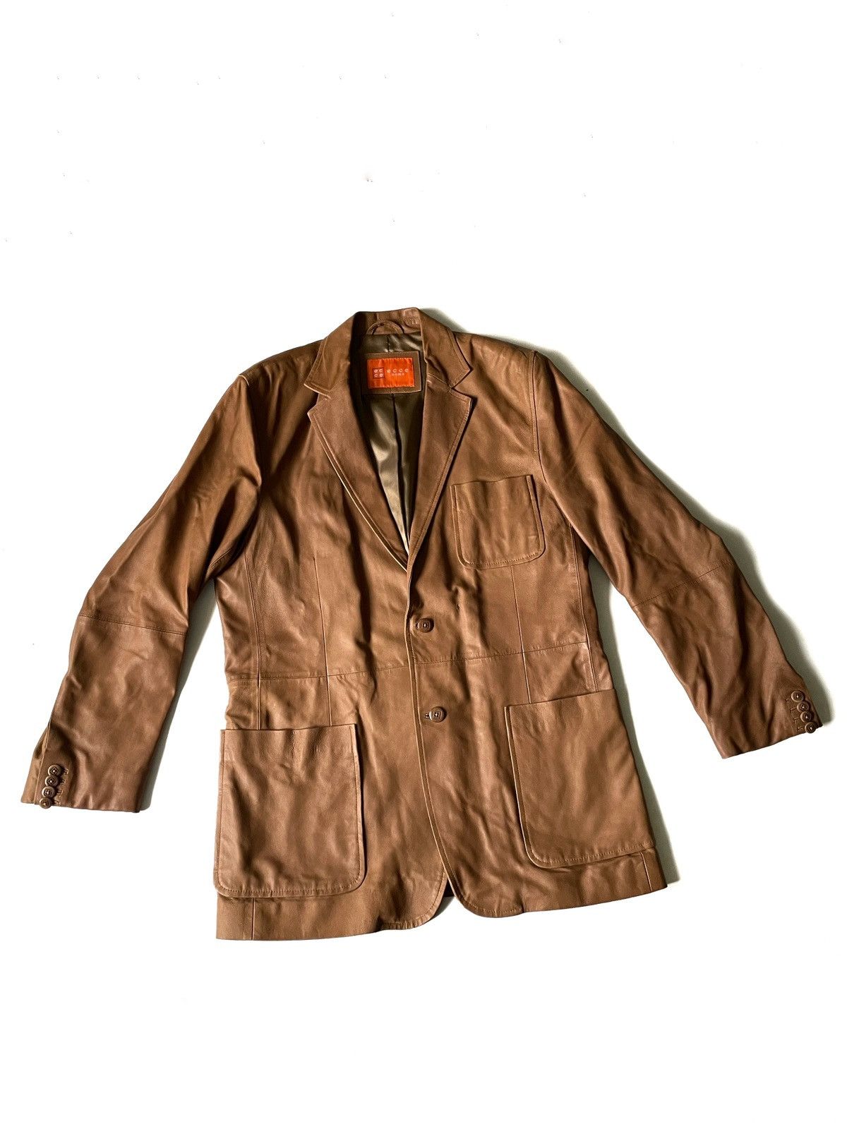 Leather Ecce Uomo Men Brown Goat Leather Blazer Size L Size 42R - 1 Thumbnail