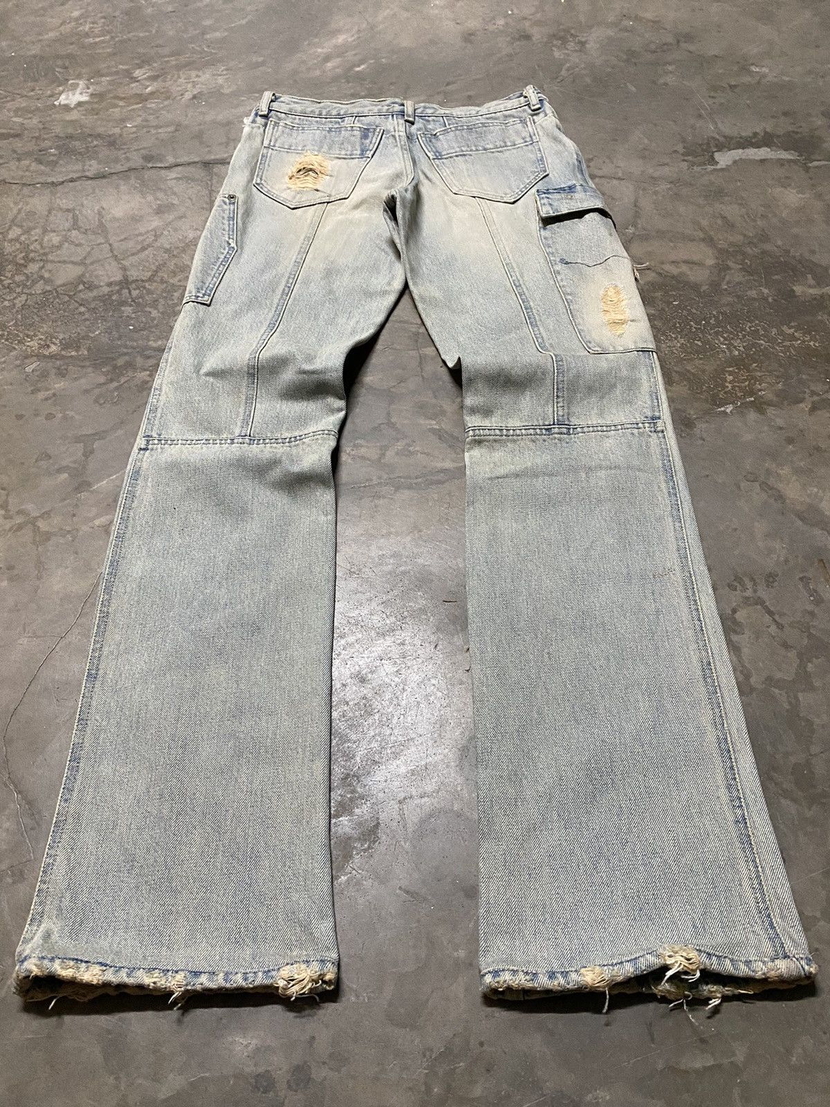 Japanese Brand × Vintage Flare Jeans Japan Ossa Mondo Utility Cargo Distressed Ripped Size US 30 / EU 46 - 9 Thumbnail