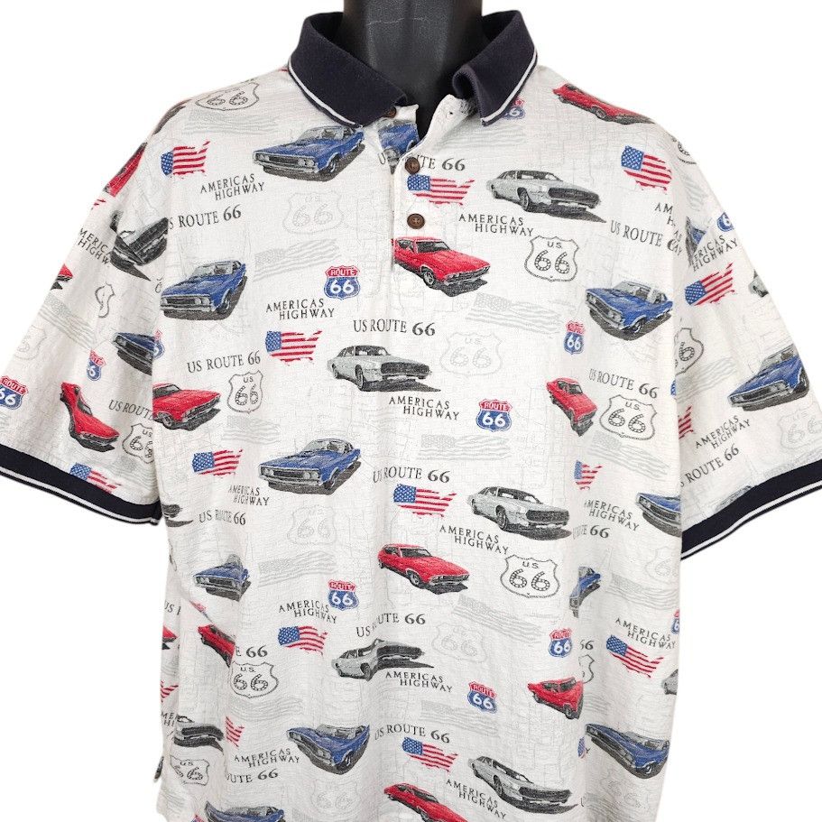Other Route 66 Classic Cars Polo Shirt Mens Size XL White All Over Size US XL / EU 56 / 4 - 1 Thumbnail