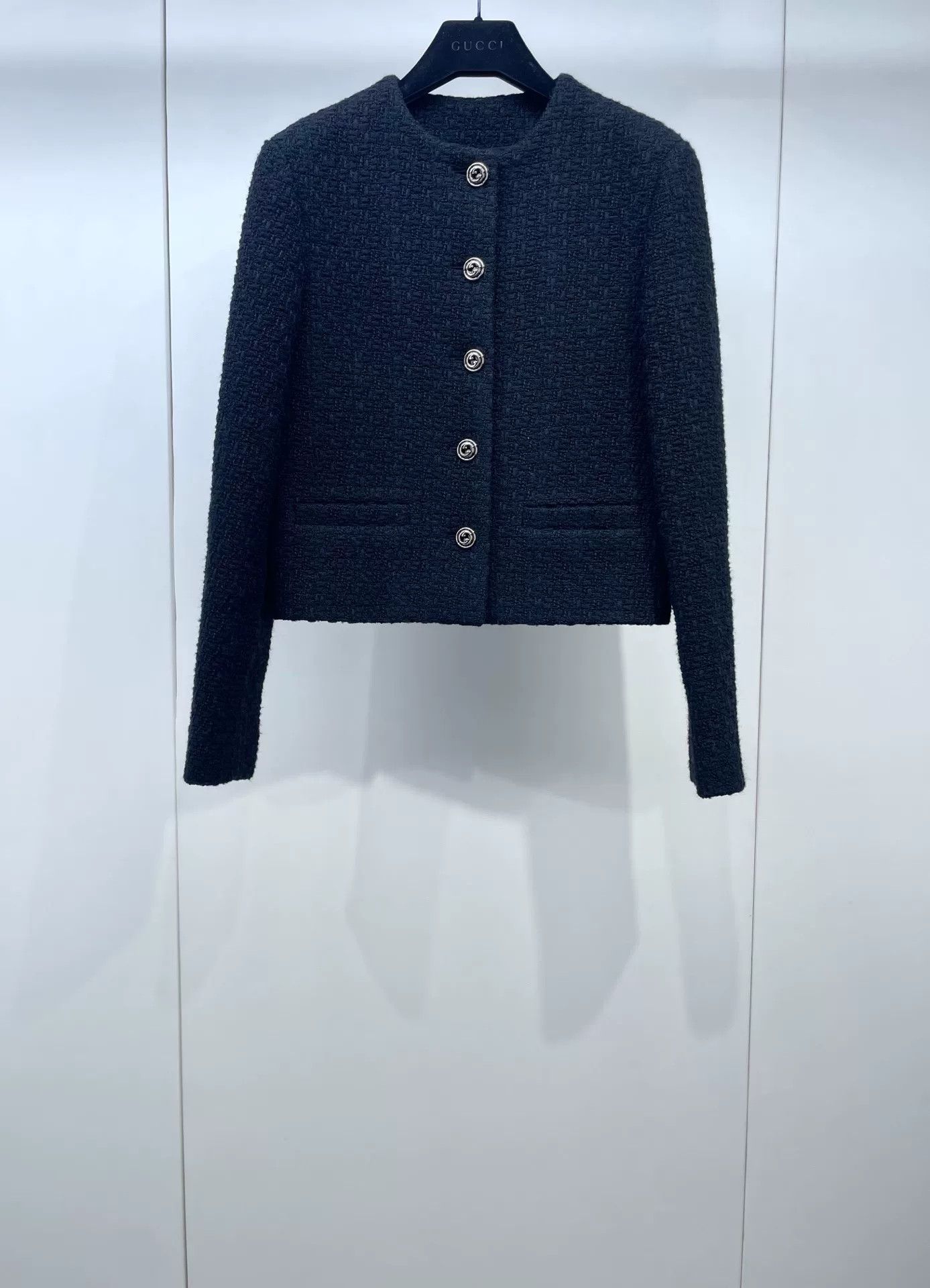 Gucci Gucci Black Woven Tweed Coat Size S / US 4 / IT 40 - 1 Thumbnail