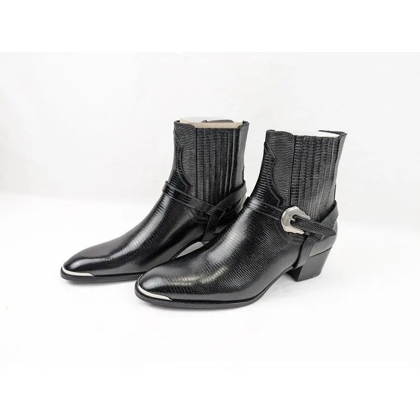 Celine o1rshd1 Chelsea Lizard Stamped Calfskin Issac Boots in Black Size US 7 / EU 40 - 14 Thumbnail
