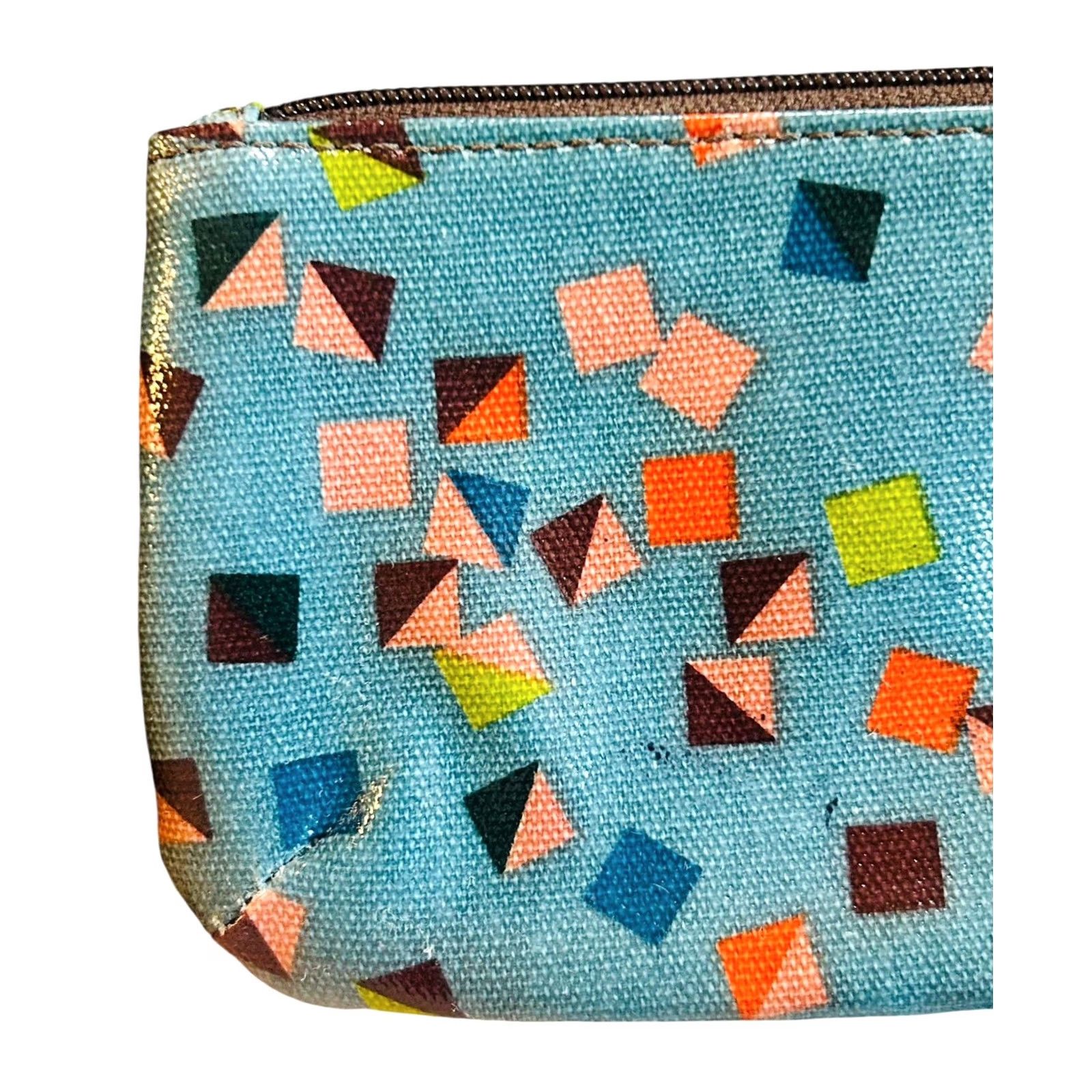 Fossil Fossil Blue Geometric Leather Pouch Wallet Women's Credit Card Holder Full Zip Size ONE SIZE - 3 Thumbnail