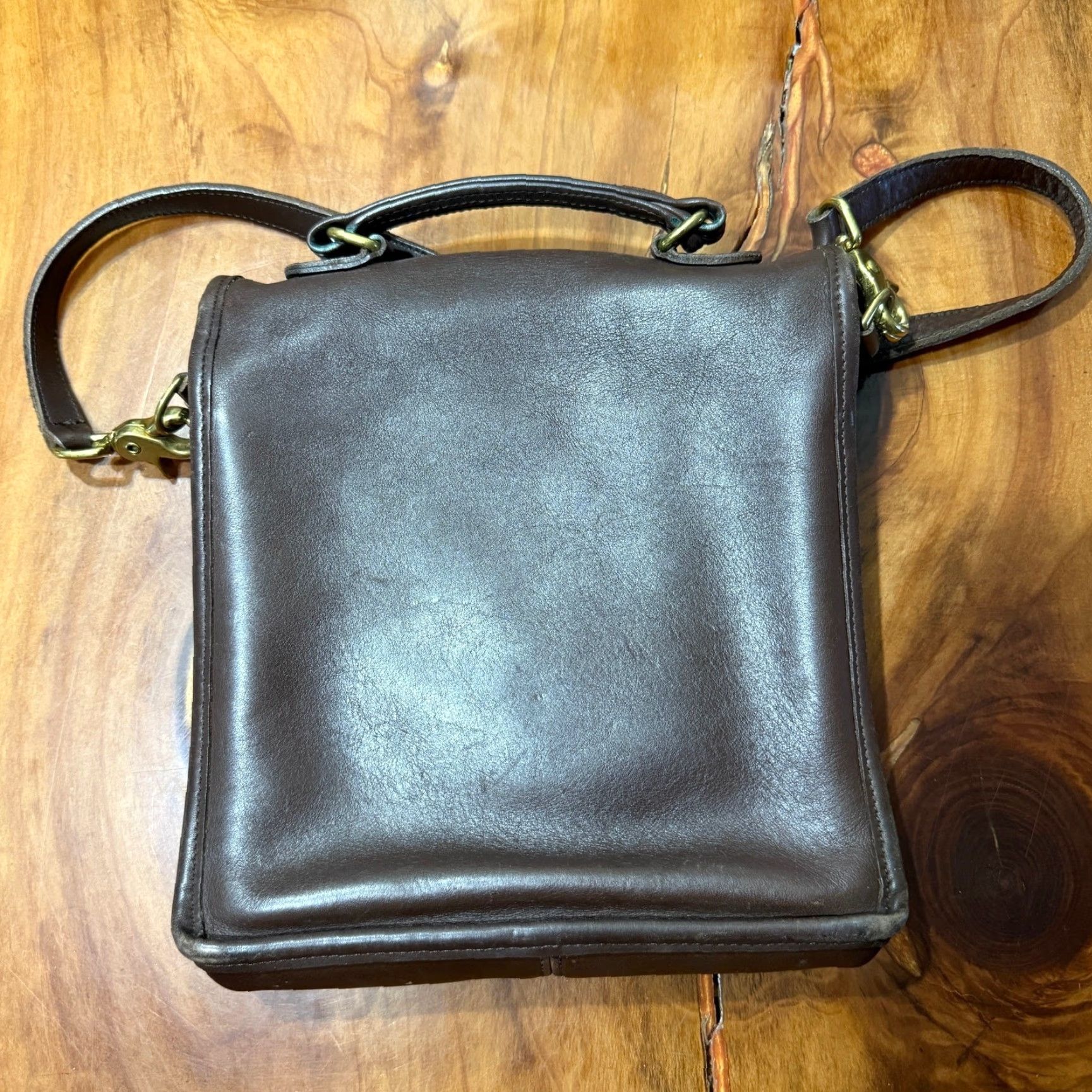 VINTAGE Coach Shoulder Bag Unisex Adults Small Brown Leather Square 9x9.5x2 12 Strap Drop SS14 Logo Classic Bag Purse