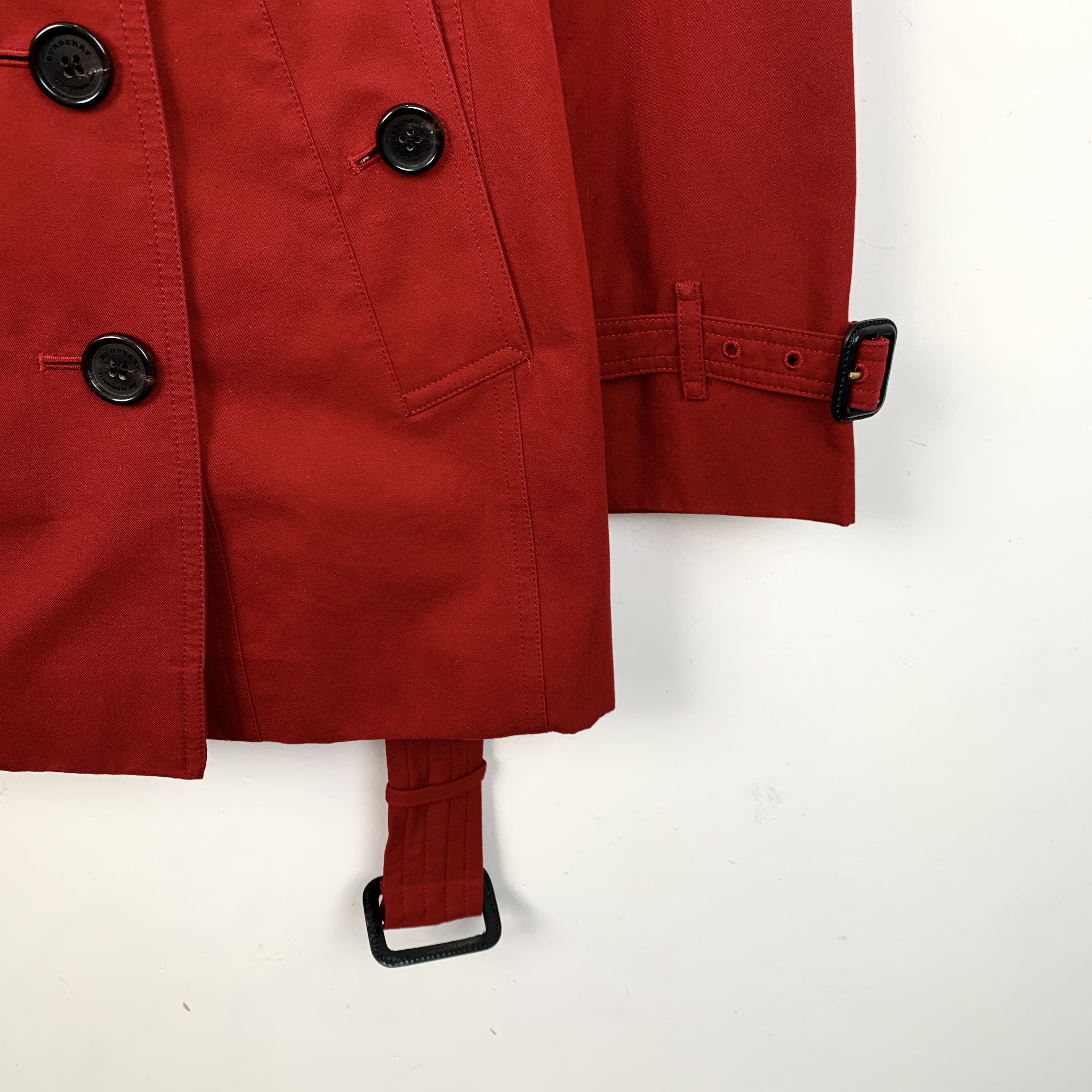 Burberry Burberry Red Cotton Trench Coat with Belted Waist (Size XS) Size XS / US 0-2 / IT 36-38 - 5 Thumbnail