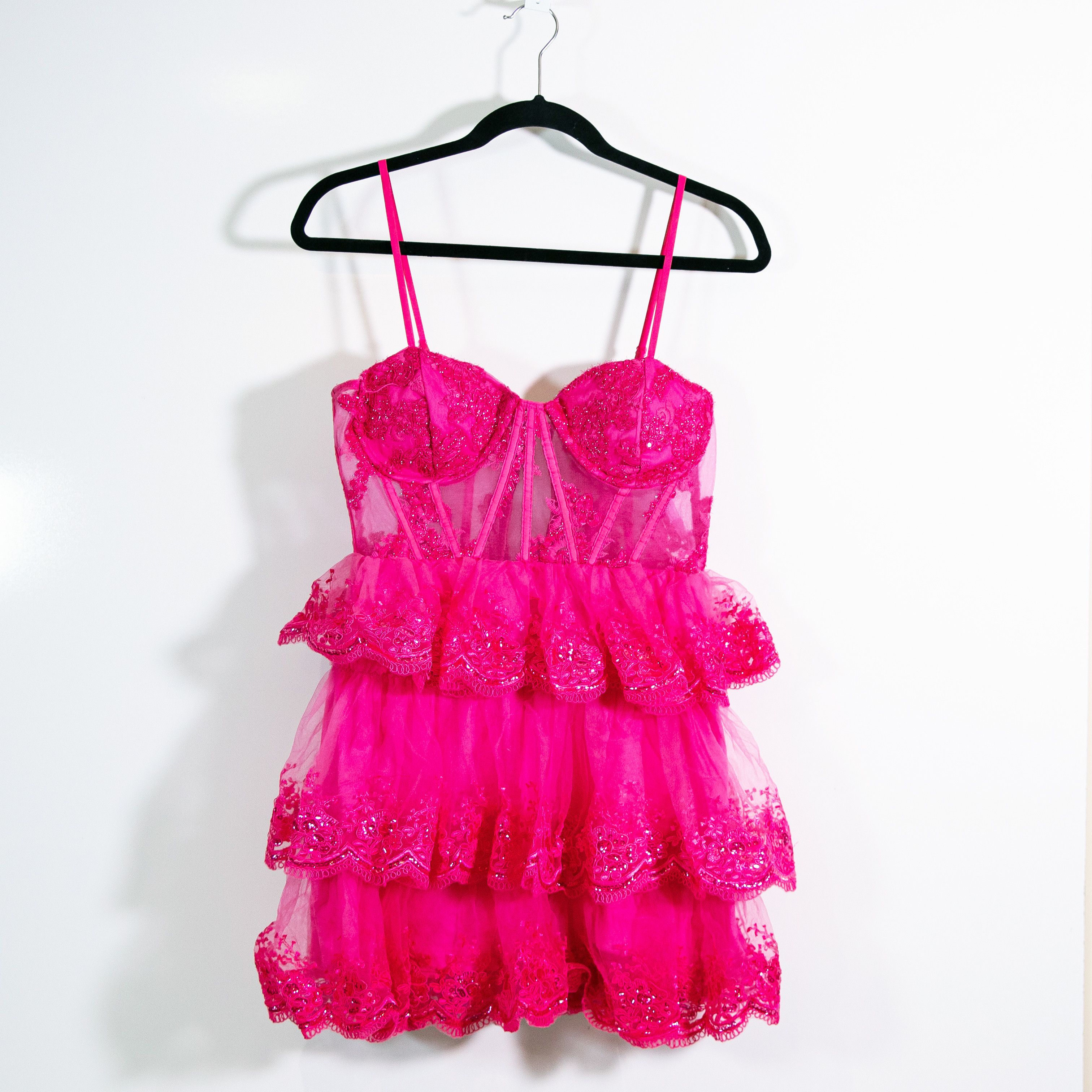 Lulus Exquisite Drama Hot Pink Embroidered