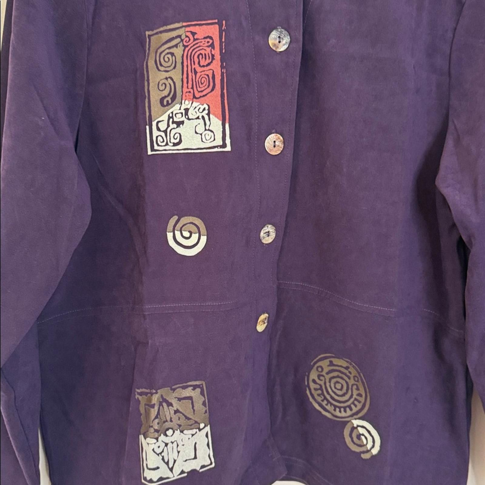 Other Country Casuals purple faux suede jacket Aztec designs SZ MP Size 32" / US 10 / IT 46 - 2 Thumbnail