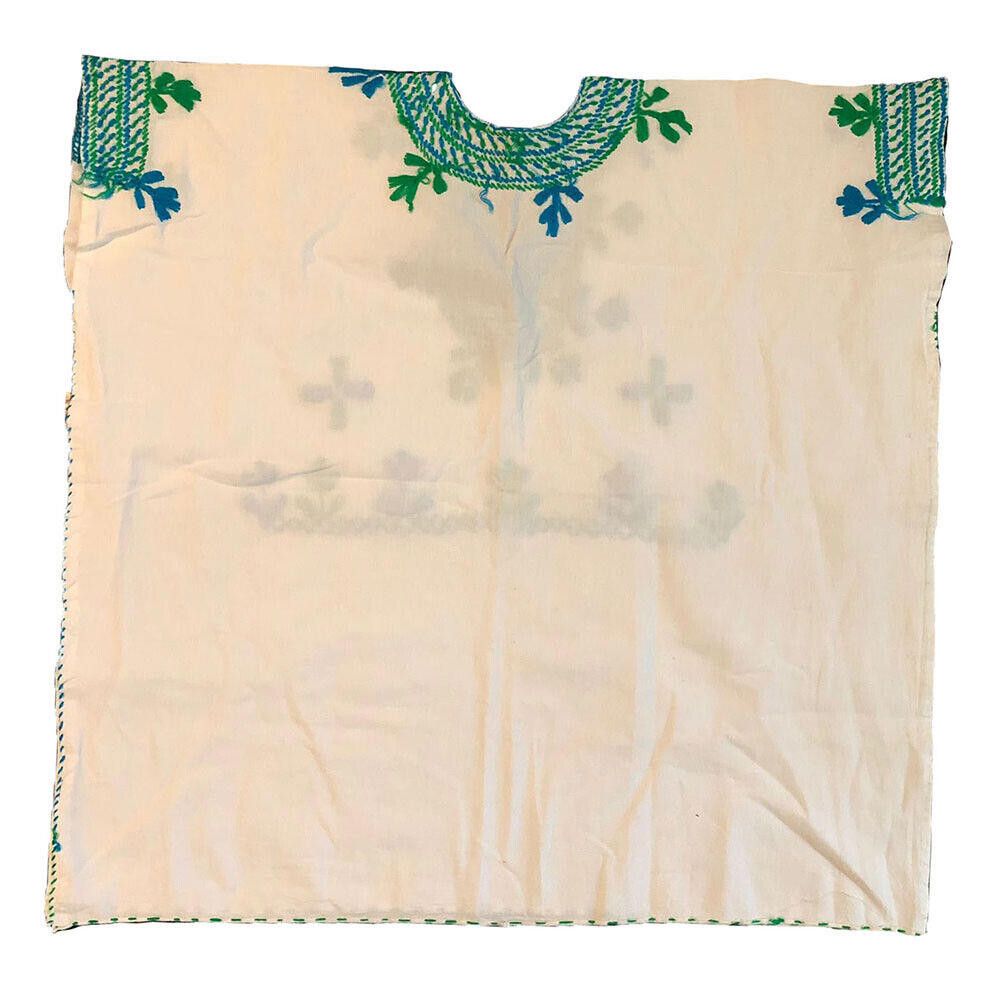 Designer Used White Hand Made Blue Green Embroidered Blouse L Size L / US 10 / IT 46 - 5 Thumbnail