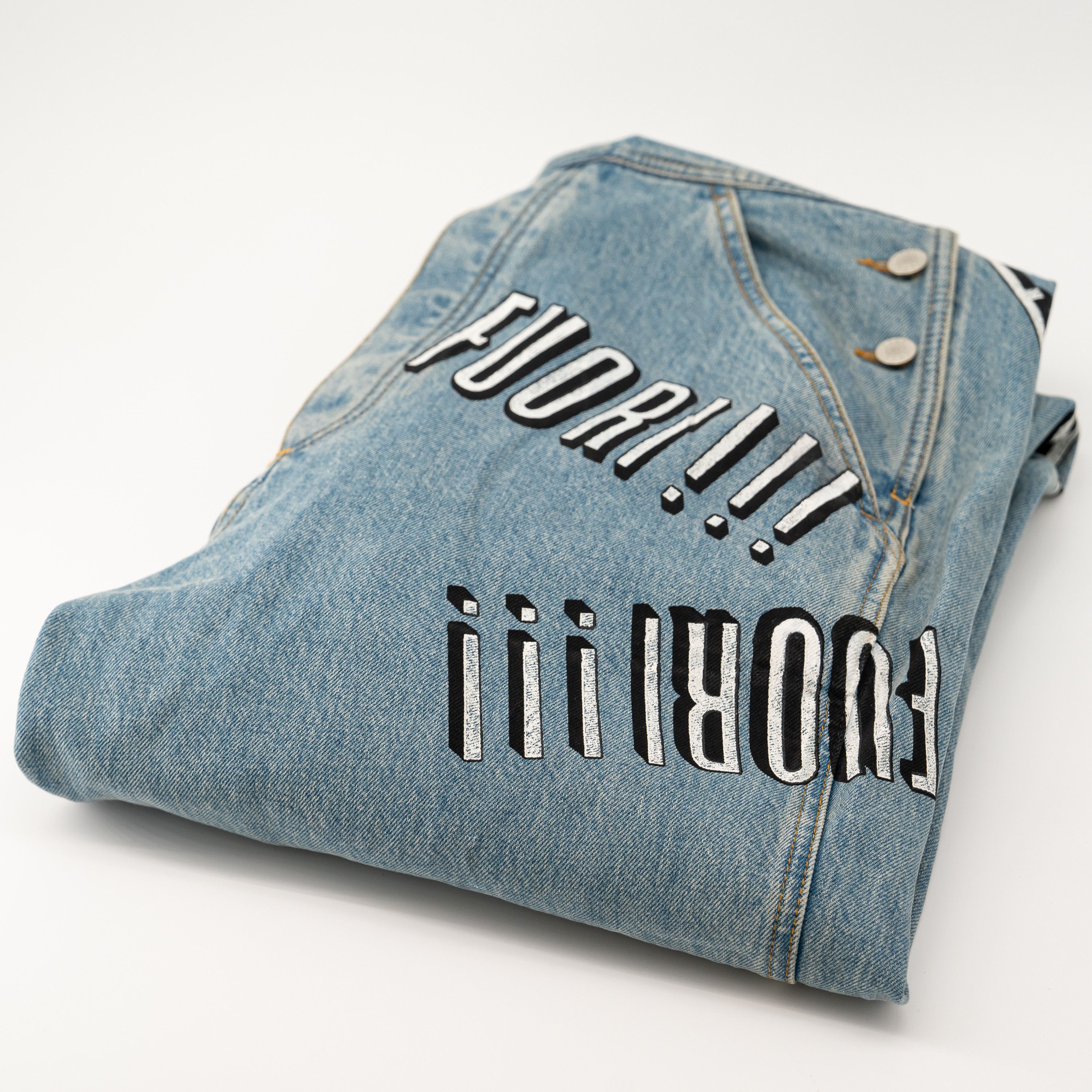 32 - Gucci Cotton Denim Overall Fuori!! Print Jeans Blue