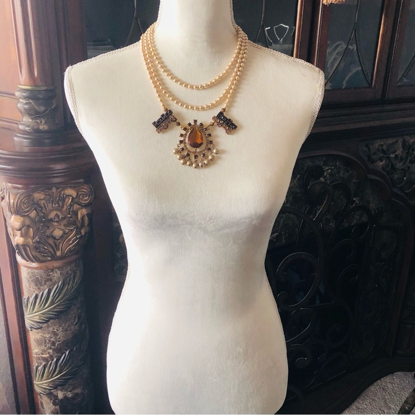 Handmade Handcrafted repurpose brown topaz gem Pearl necklace Size ONE SIZE - 6 Thumbnail