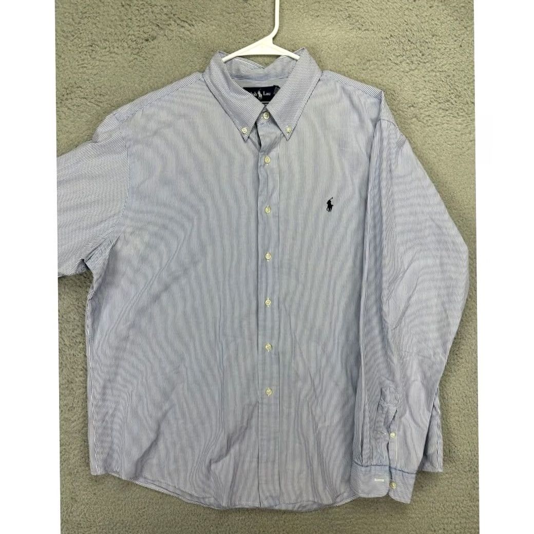 Ralph Lauren Ralph Lauren Shirt Mens 2XL Blue Striped Button Down Pony Custom Fit Dress Shirt Size 48R - 3 Thumbnail