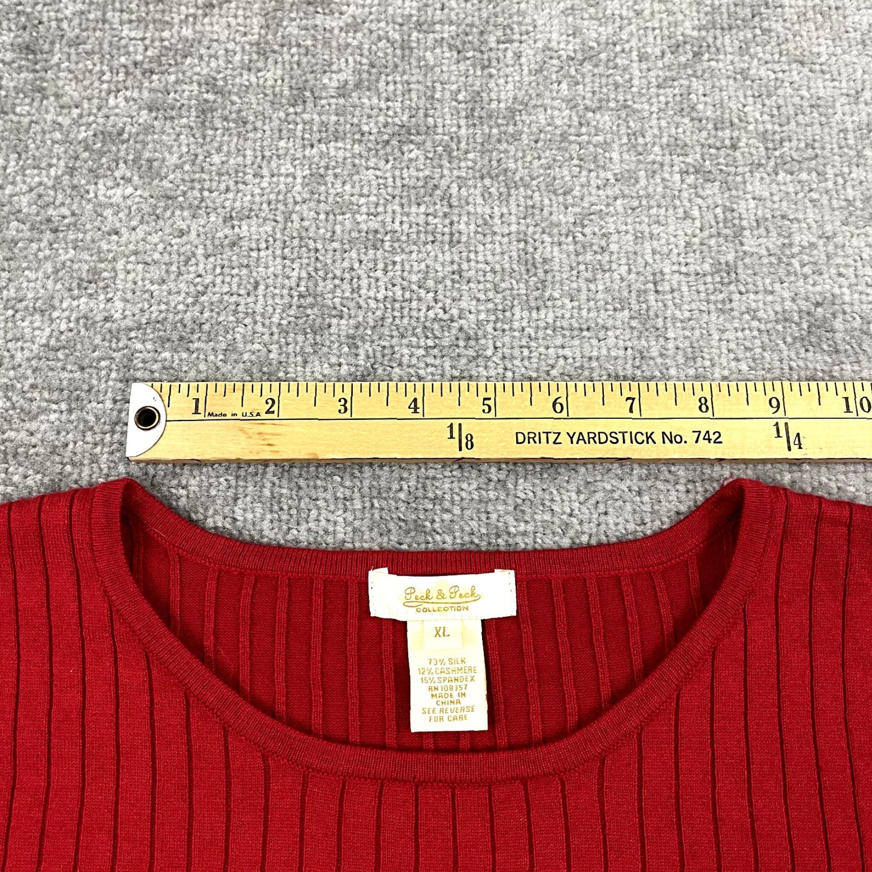 Vintage PECK & PECK Sweater Women XL Red Silk Cashmere Crew Neck 3/4 Pullover Size M / US 6-8 / IT 42-44 - 4 Thumbnail