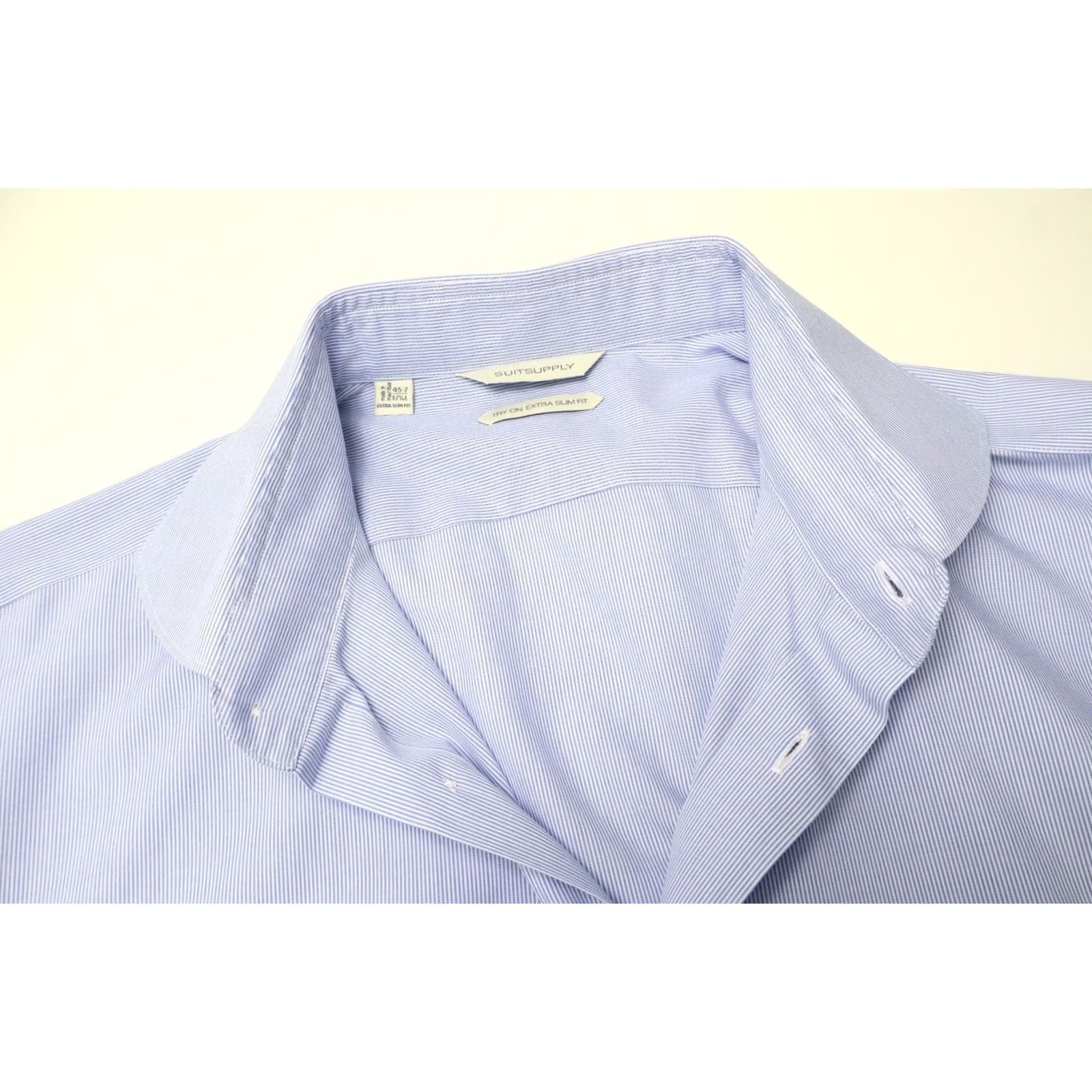 Suitsupply SUITSUPPLY Formal Shirt Men's Extra Slim Fit Blue Pinstripe 45-7/17 3/4L Size 48R - 4 Thumbnail