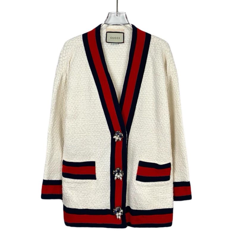 Gucci Gucci Size 38 White webbing tweed cotton cardigan jacket si Size US XS / EU 42 / 0 - 1 Thumbnail