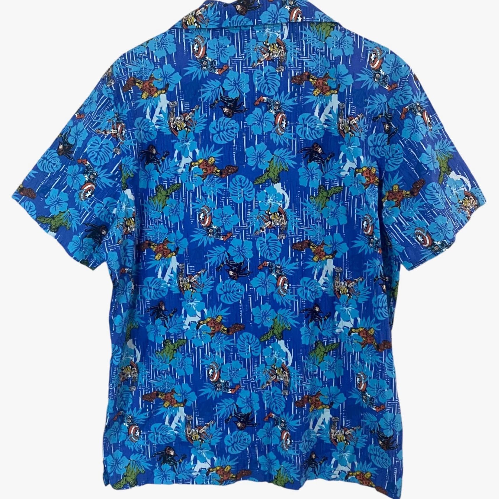 Vintage Marvel Avengers Tropical Hawaiian Shirt Blue Men’s Large Short-Sleeve Button-Up Size US L / EU 52-54 / 3 - 4 Thumbnail