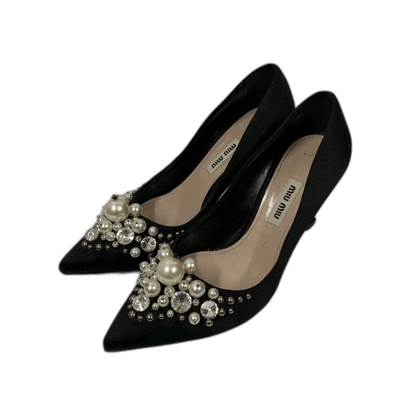 Prada Miu Miu Pearl Embellished Pointy Heels Size US 5 / IT 35 - 1 Thumbnail