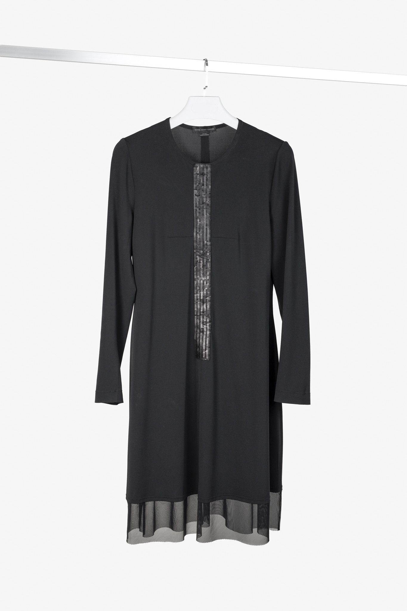 Marie Saint Pierre Marie Saint Pierre Black Sequin-Stripe Mesh-Hem Dress Size L / US 10 / IT 46 - 1 Thumbnail